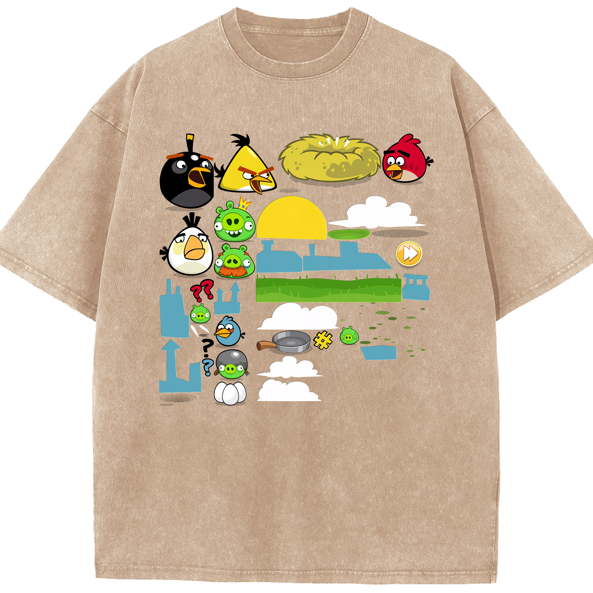 （画像用） Angry Birds アングリーバード 綿100% ヴィンテージ風 半袖Tシャツ（フロントプリント）