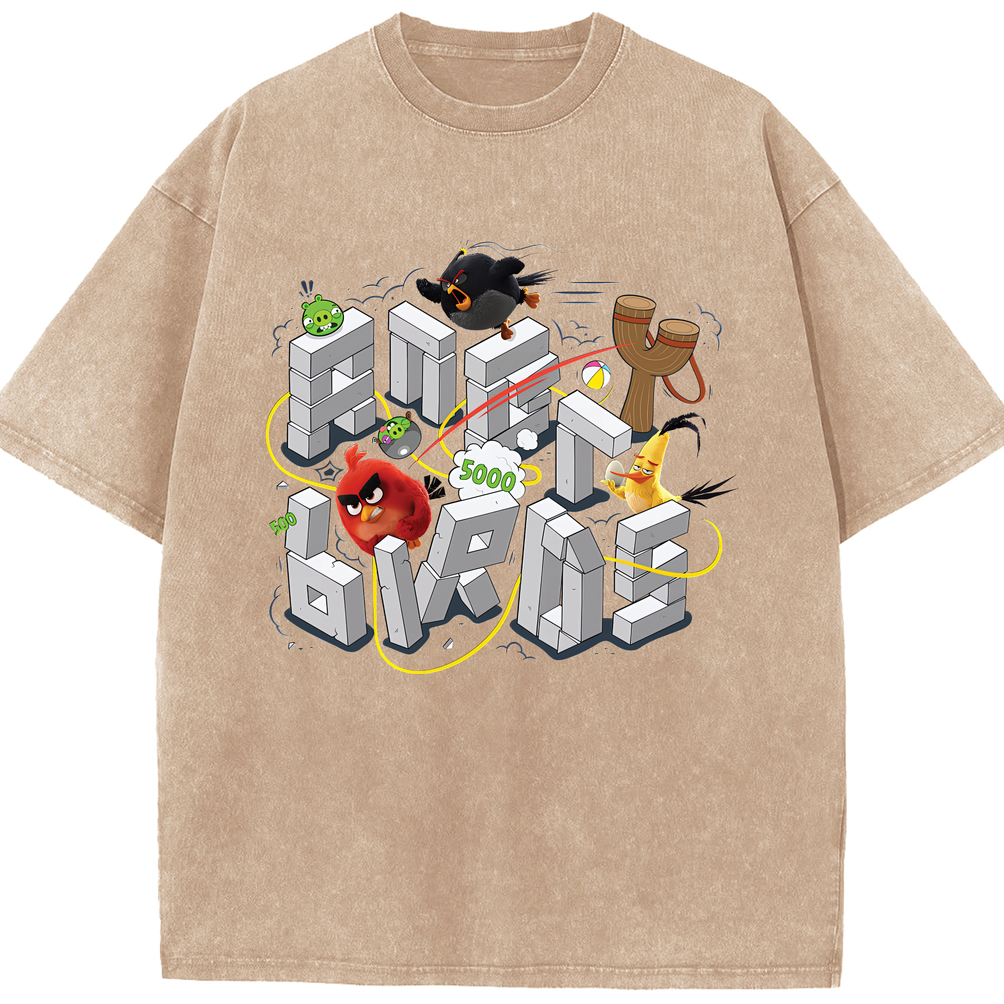 （画像用） Angry Birds アングリーバード 綿100% ヴィンテージ風 半袖Tシャツ（フロントプリント）