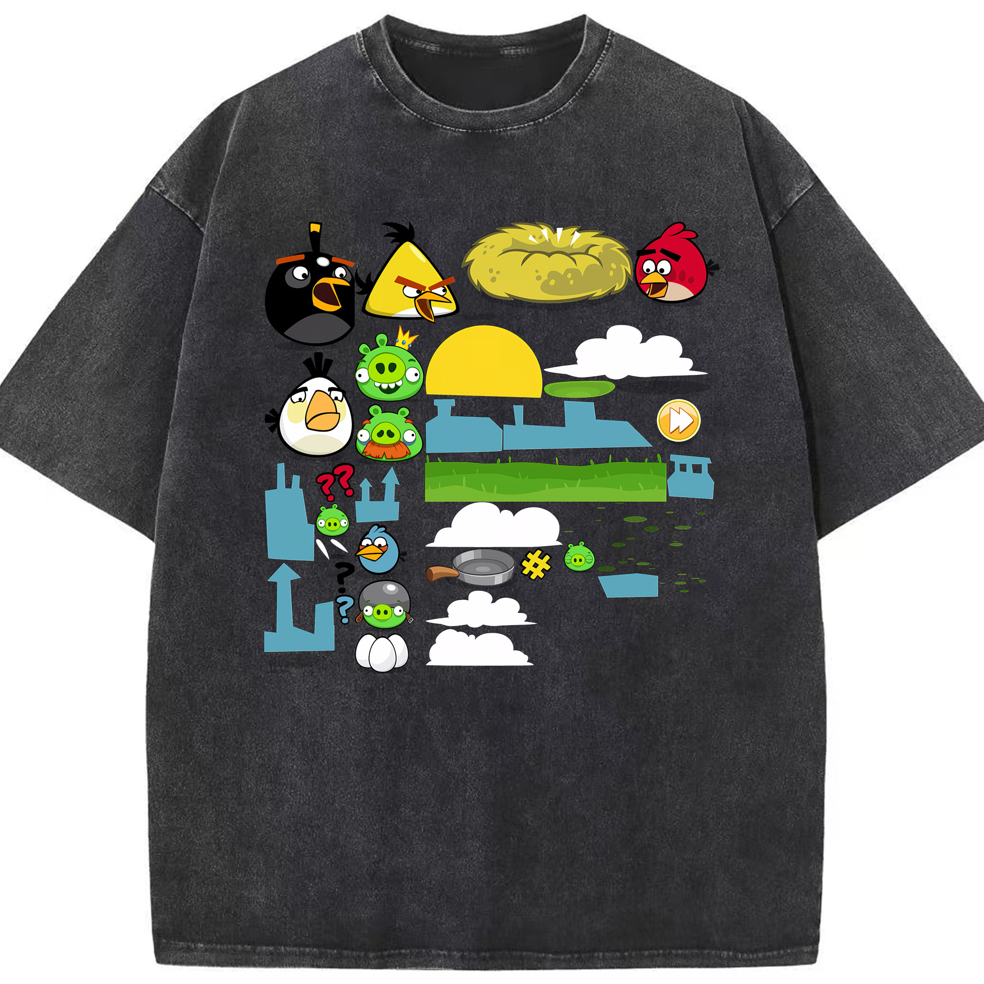 （画像用） Angry Birds アングリーバード 綿100% ヴィンテージ風 半袖Tシャツ（フロントプリント）