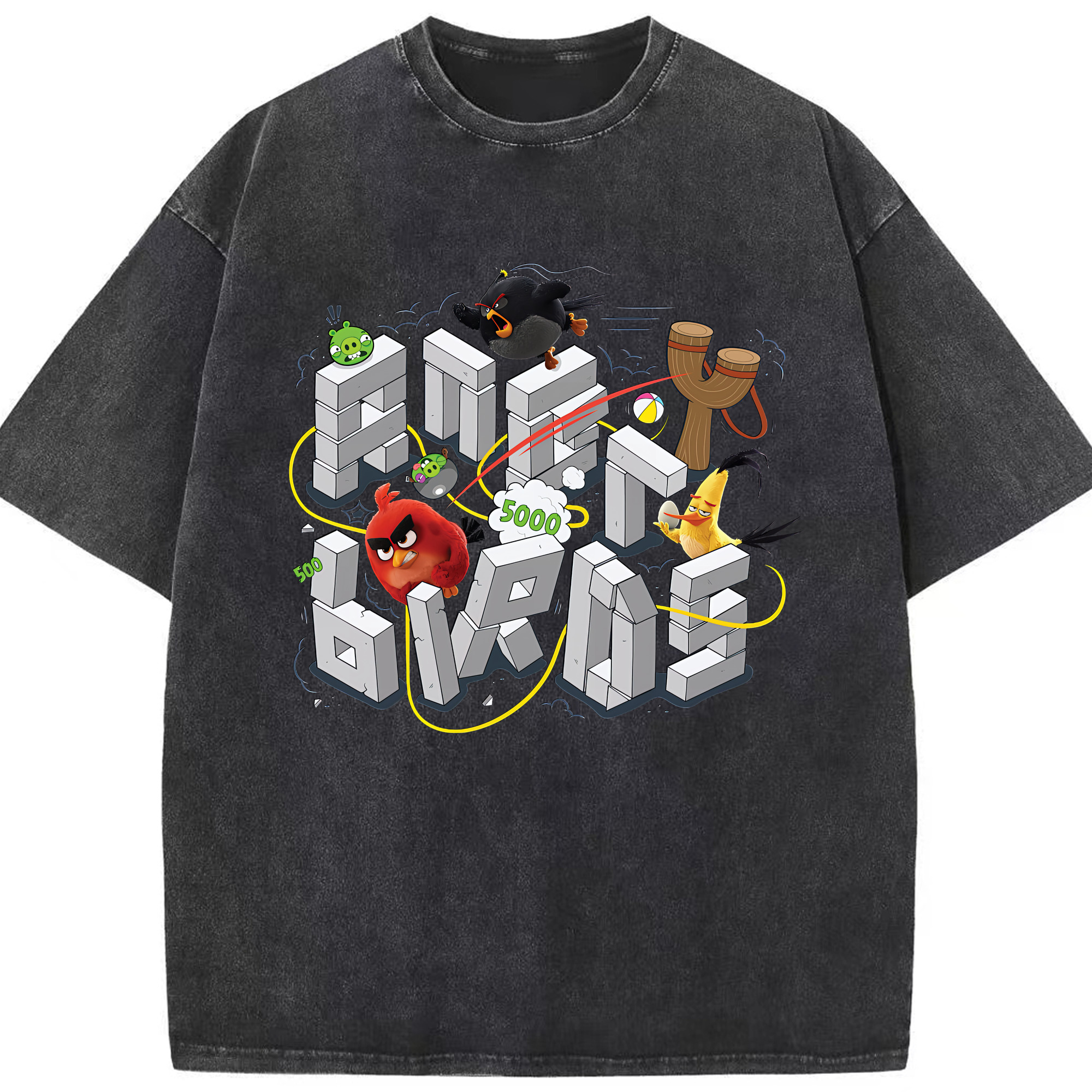 （画像用） Angry Birds アングリーバード 綿100% ヴィンテージ風 半袖Tシャツ（フロントプリント）