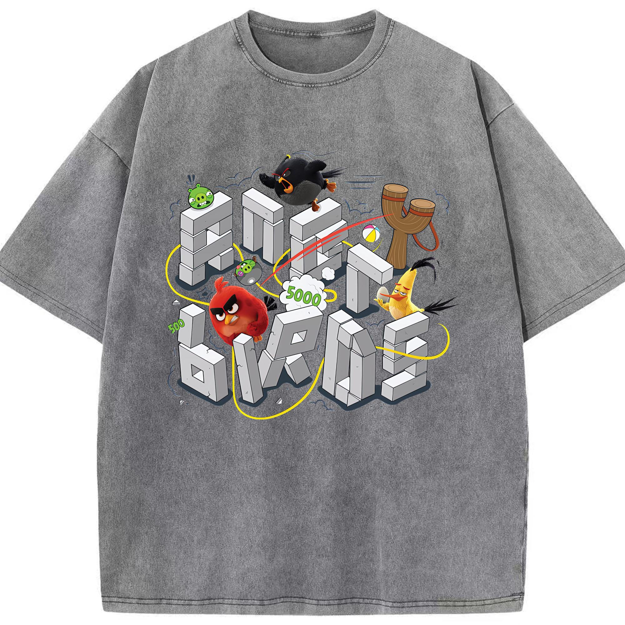 （画像用） Angry Birds アングリーバード 綿100% ヴィンテージ風 半袖Tシャツ（フロントプリント）
