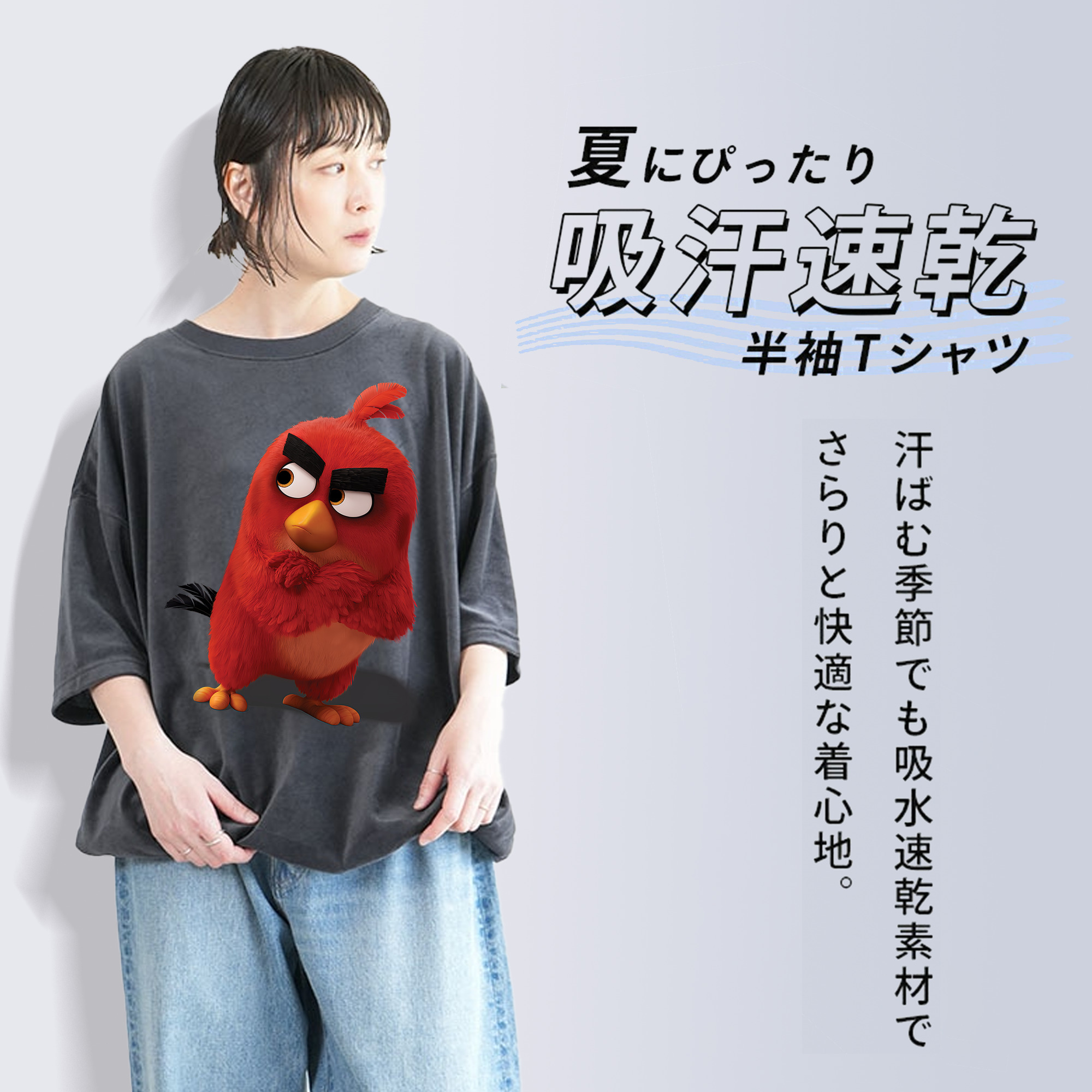 Angry Birds アングリーバード 綿100% ヴィンテージ風 半袖Tシャツ（フロントプリント）