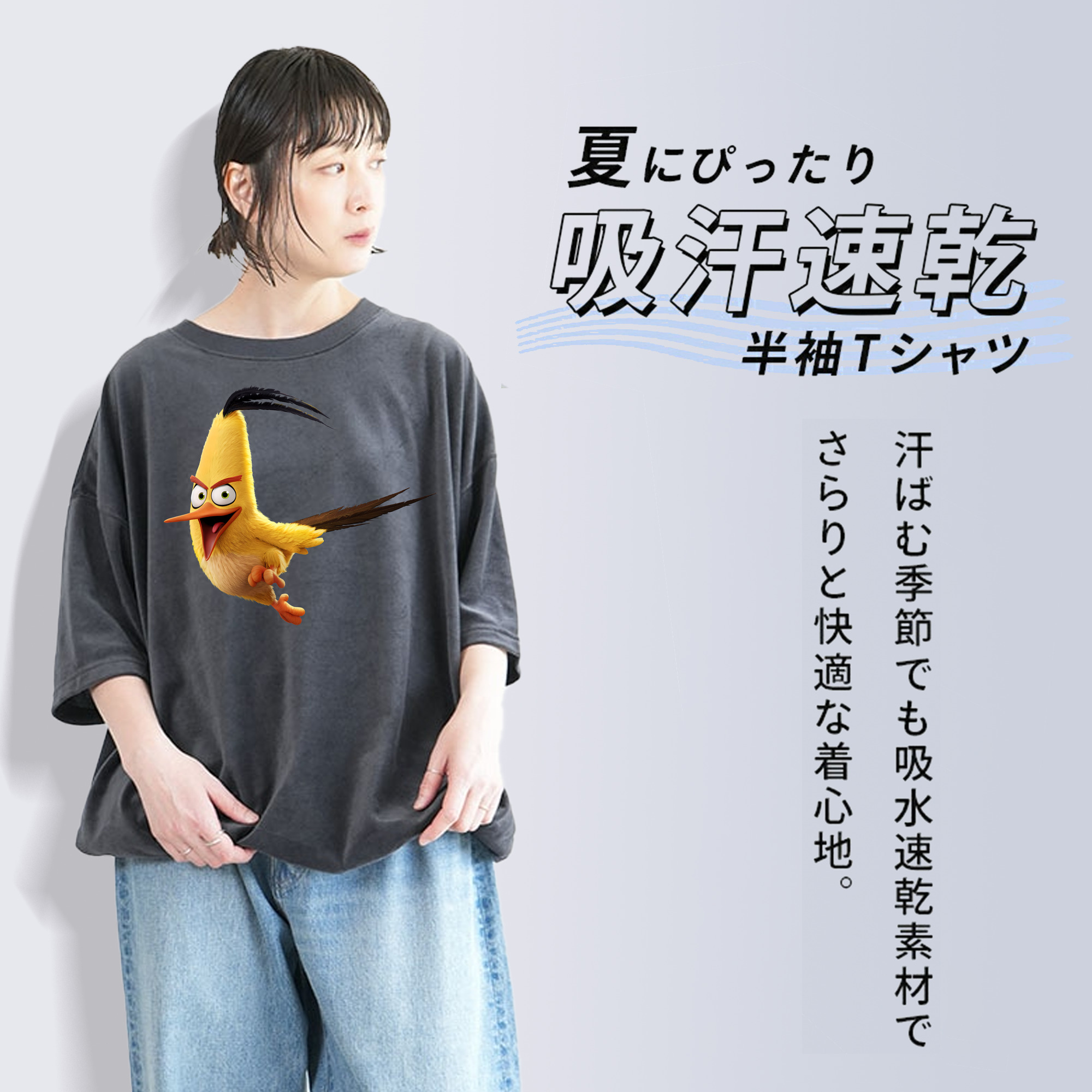 Angry Birds アングリーバード 綿100% ヴィンテージ風 半袖Tシャツ（フロントプリント）