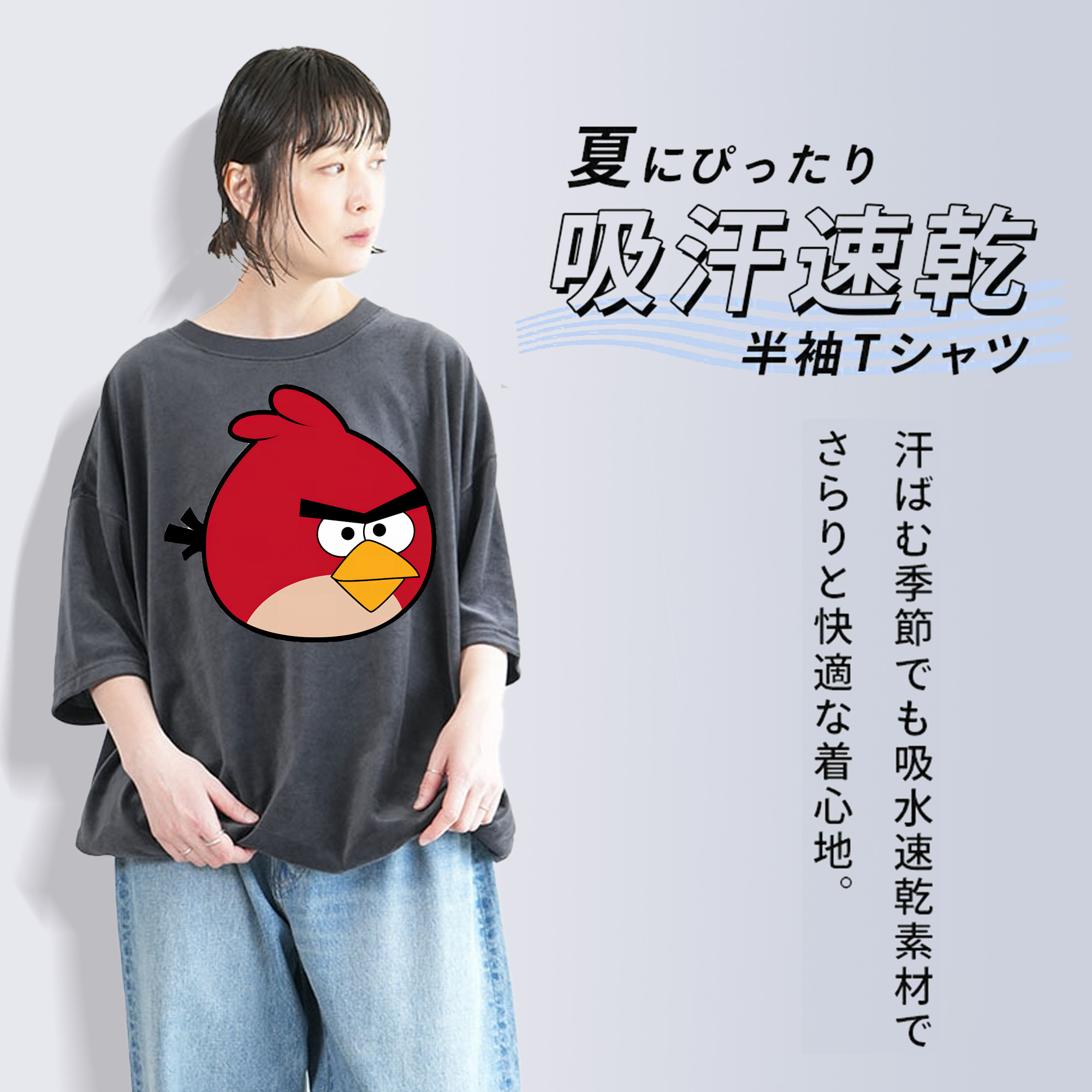 Angry Birds アングリーバード 綿100% ヴィンテージ風 半袖Tシャツ（フロントプリント）