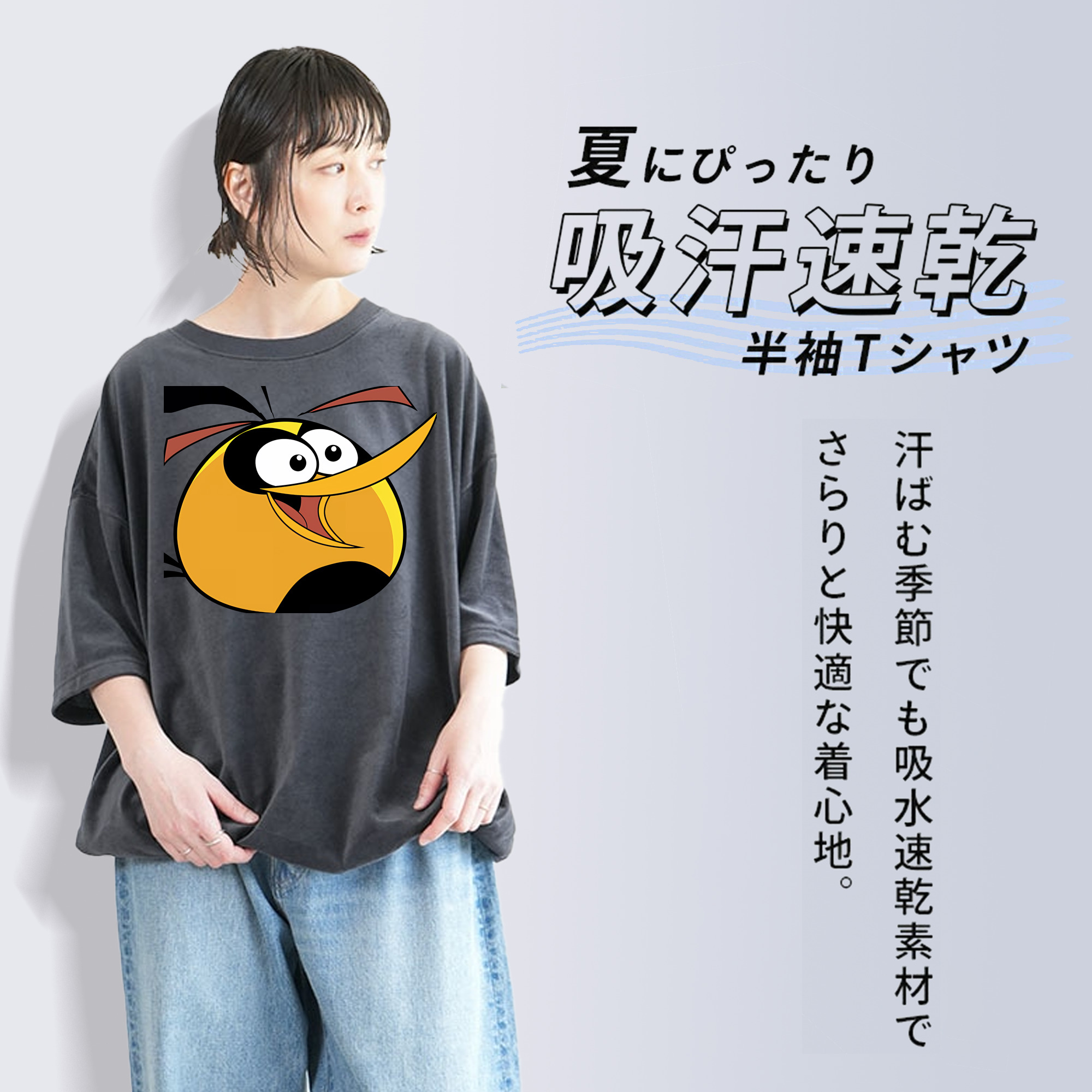 Angry Birds アングリーバード 綿100% ヴィンテージ風 半袖Tシャツ（フロントプリント）