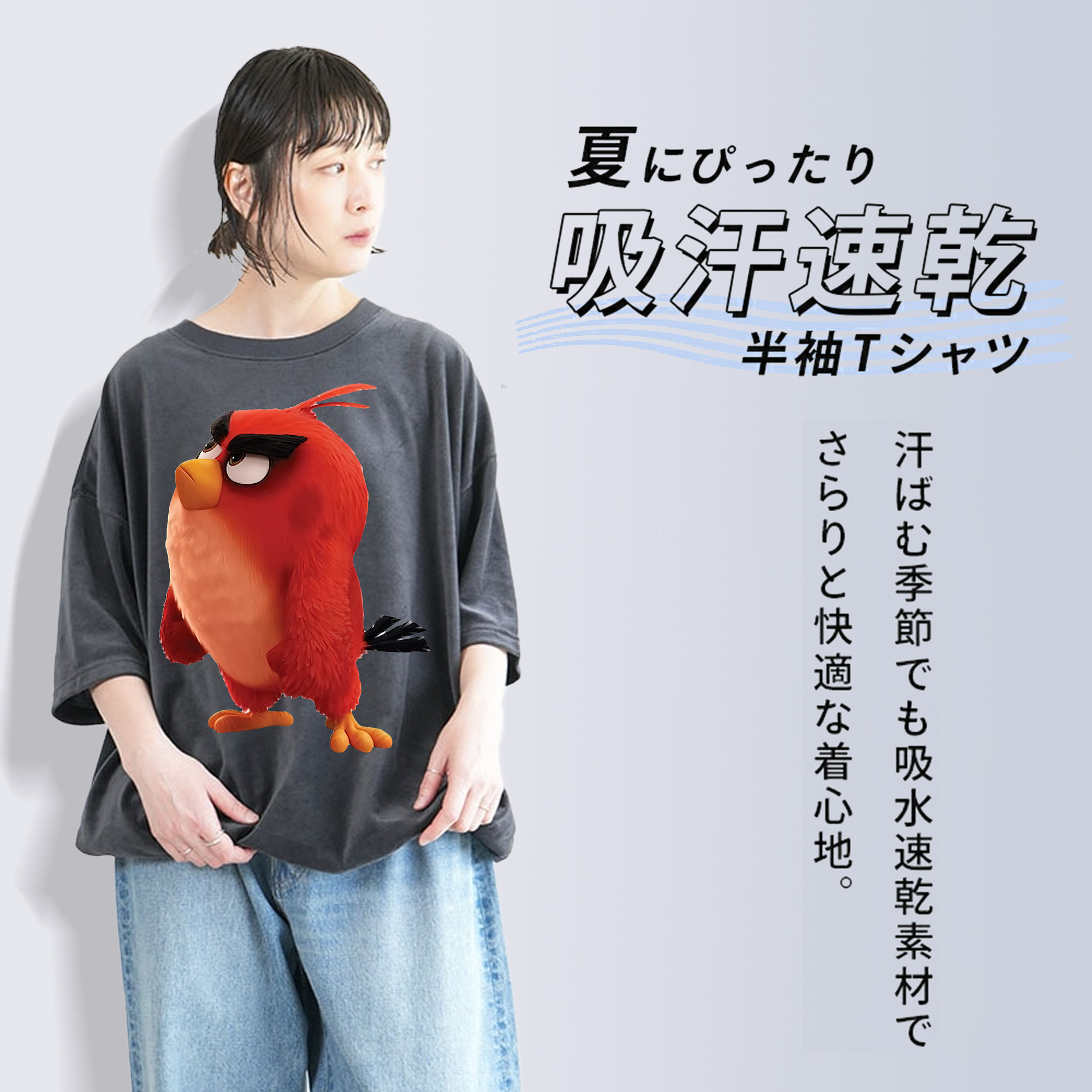 Angry Birds アングリーバード 綿100% ヴィンテージ風 半袖Tシャツ（フロントプリント）