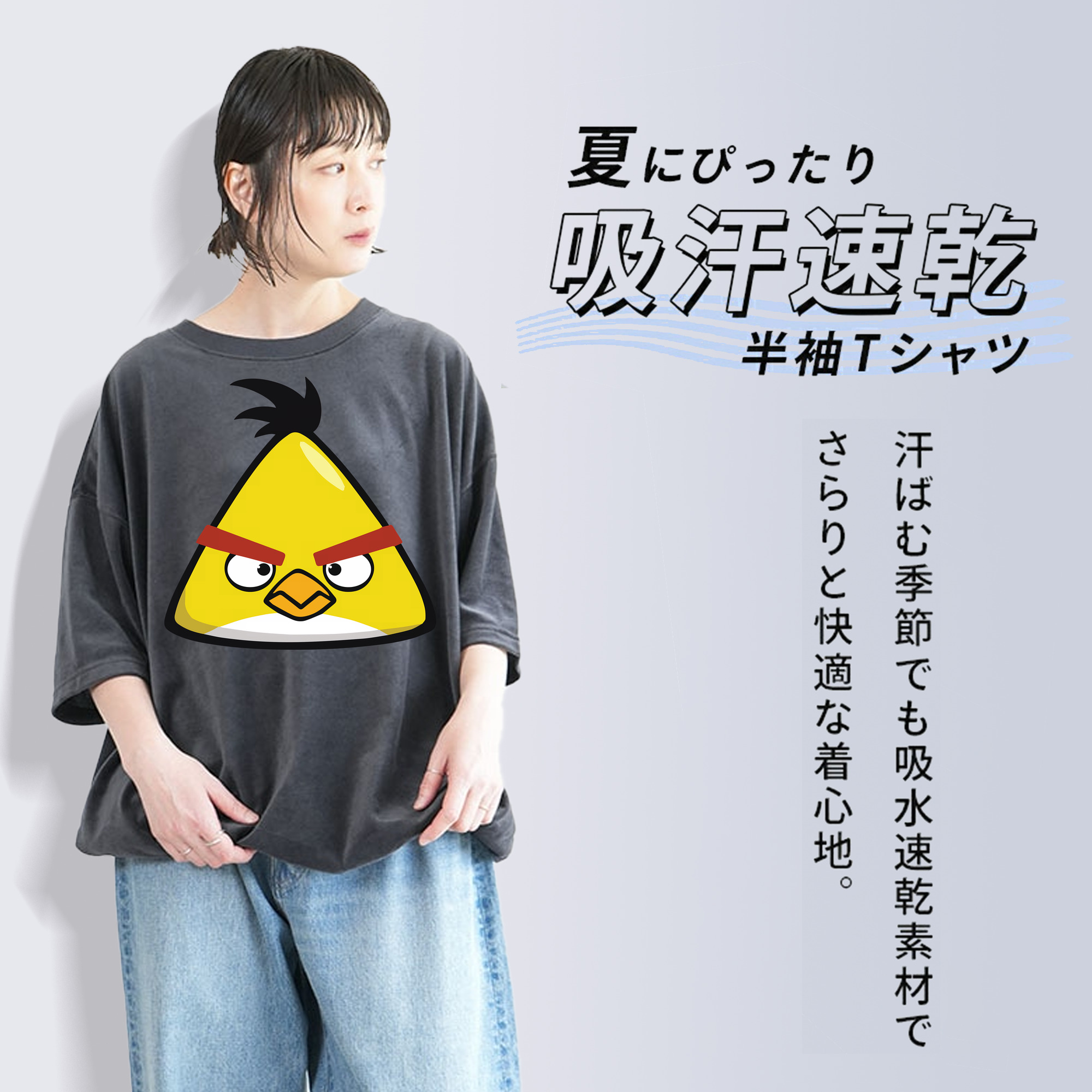 Angry Birds アングリーバード 綿100% ヴィンテージ風 半袖Tシャツ（フロントプリント）