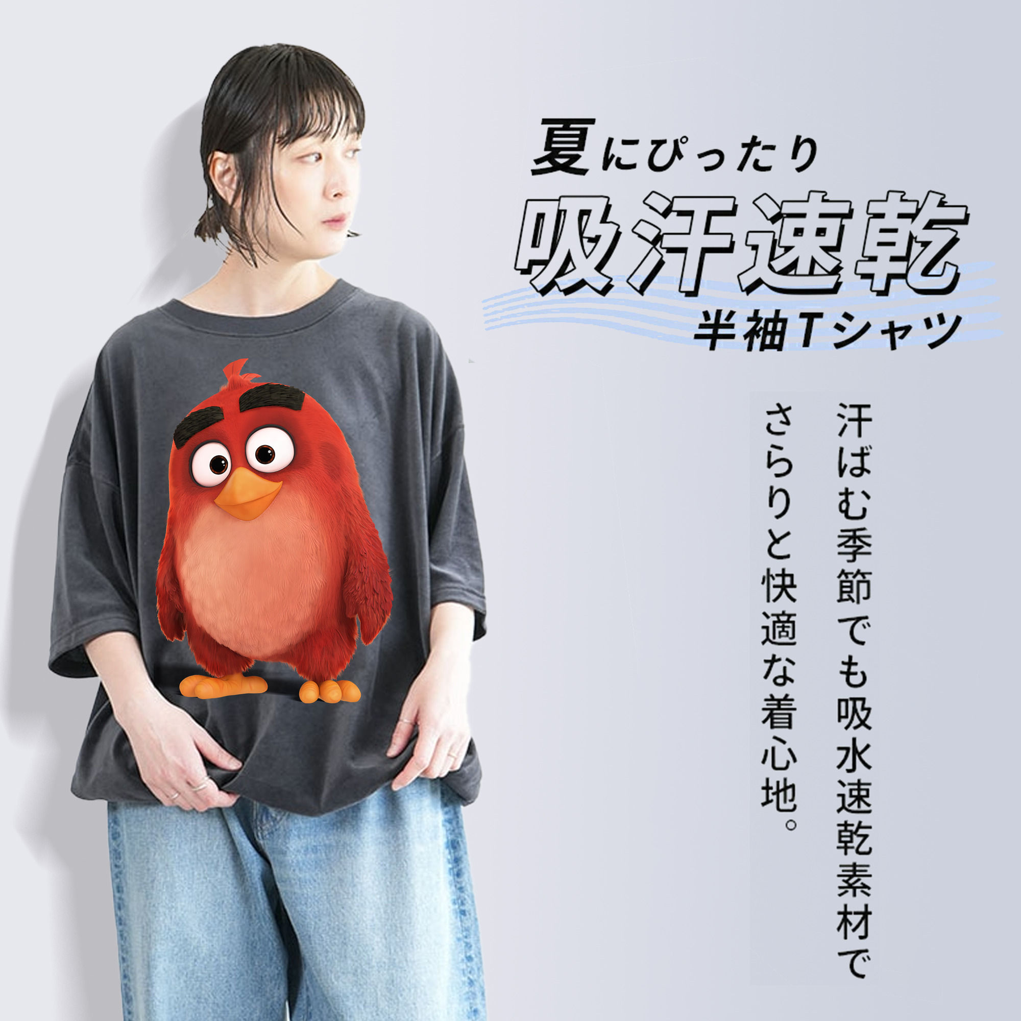 Angry Birds アングリーバード 綿100% ヴィンテージ風 半袖Tシャツ（フロントプリント）
