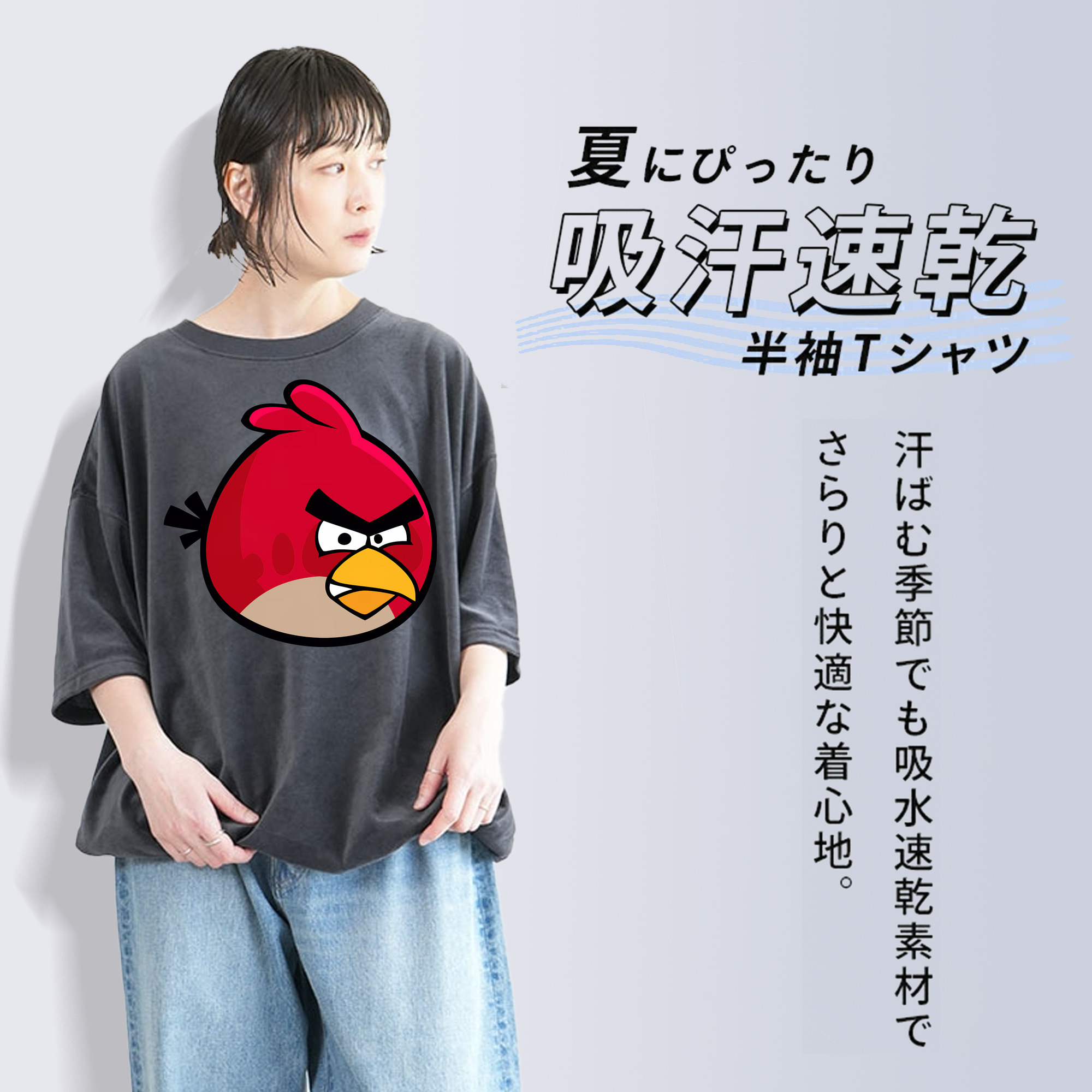 Angry Birds アングリーバード 綿100% ヴィンテージ風 半袖Tシャツ（フロントプリント）