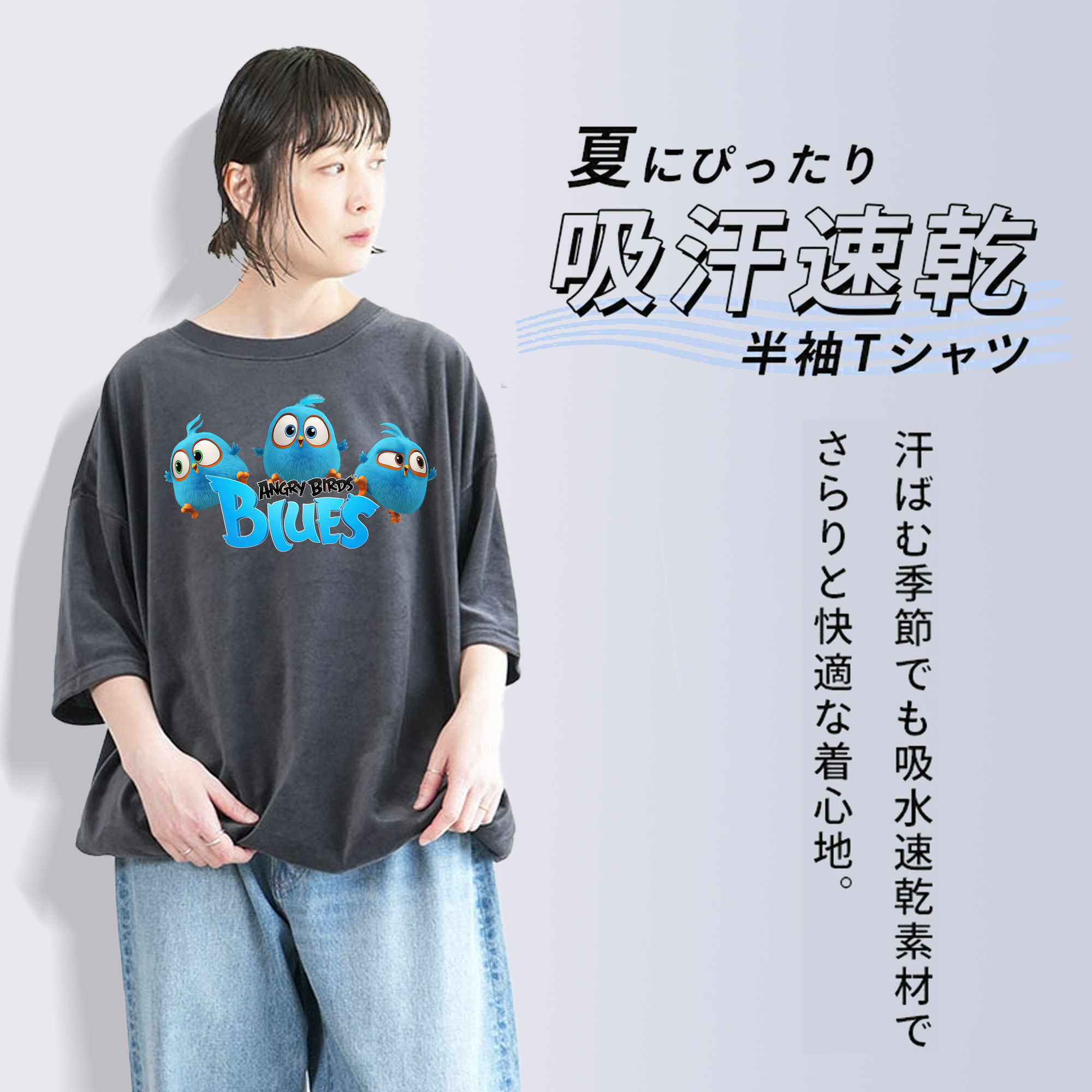 Angry Birds アングリーバード 綿100% ヴィンテージ風 半袖Tシャツ（フロントプリント）
