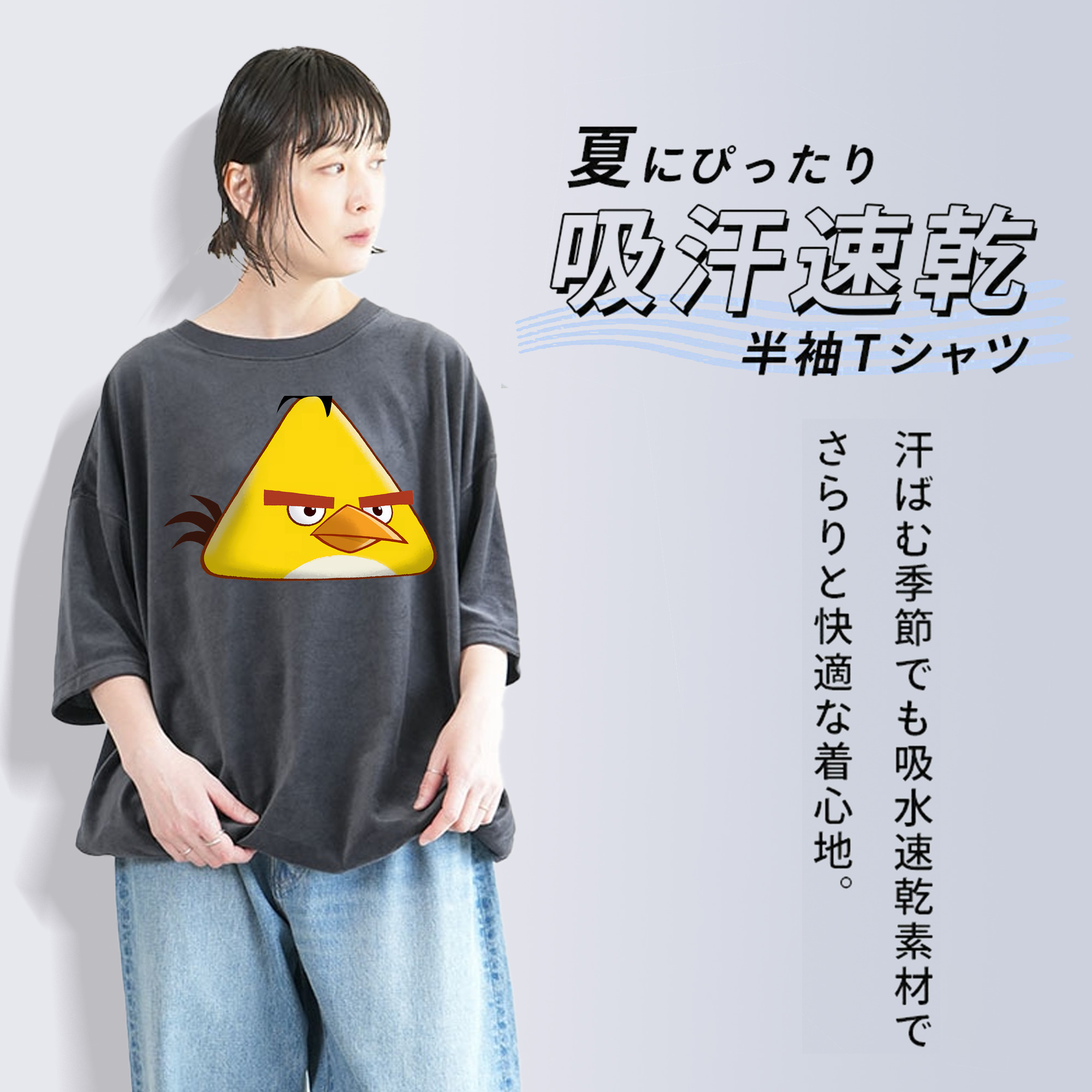 Angry Birds アングリーバード 綿100% ヴィンテージ風 半袖Tシャツ（フロントプリント）