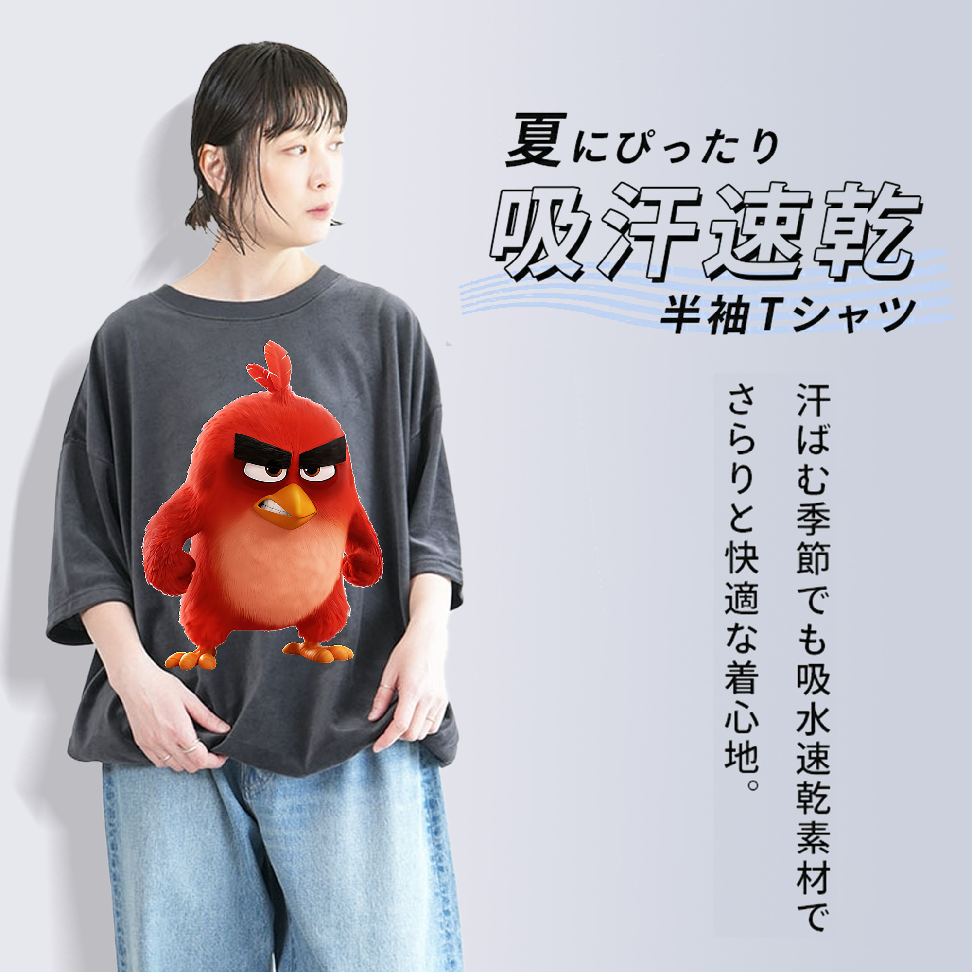 Angry Birds アングリーバード 綿100% ヴィンテージ風 半袖Tシャツ（フロントプリント）