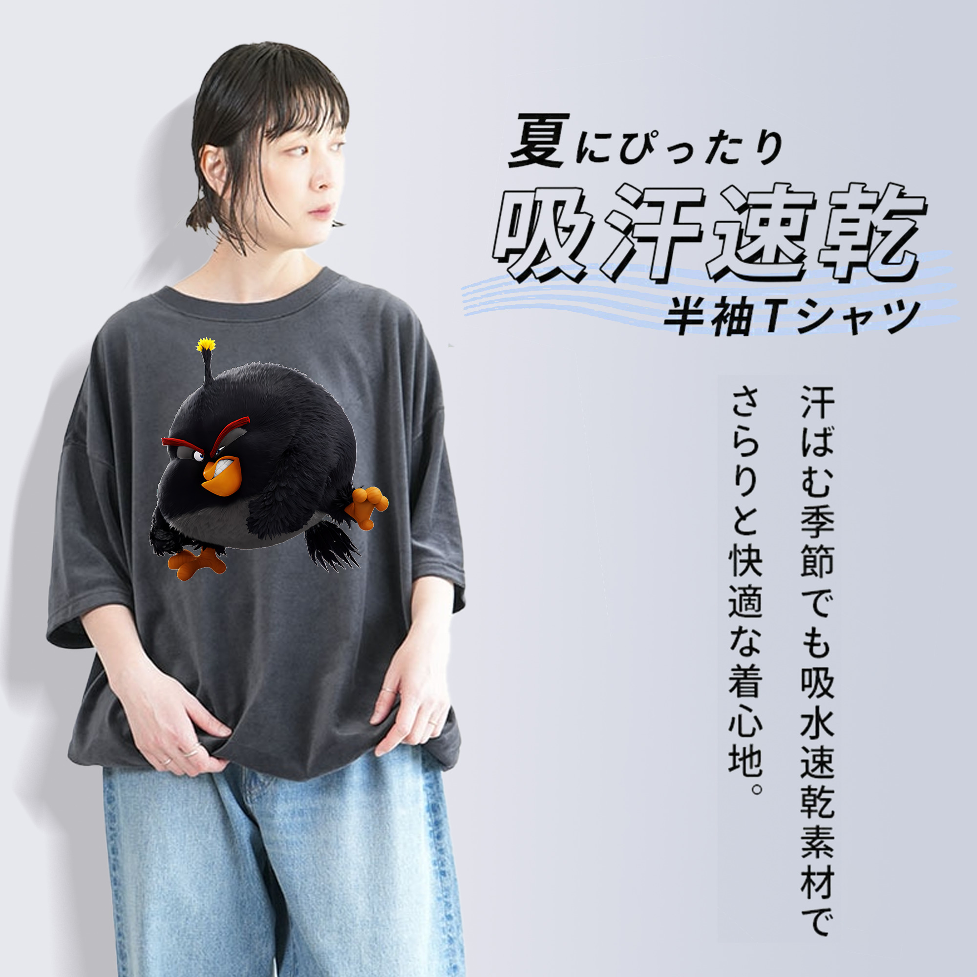 Angry Birds アングリーバード 綿100% ヴィンテージ風 半袖Tシャツ（フロントプリント）