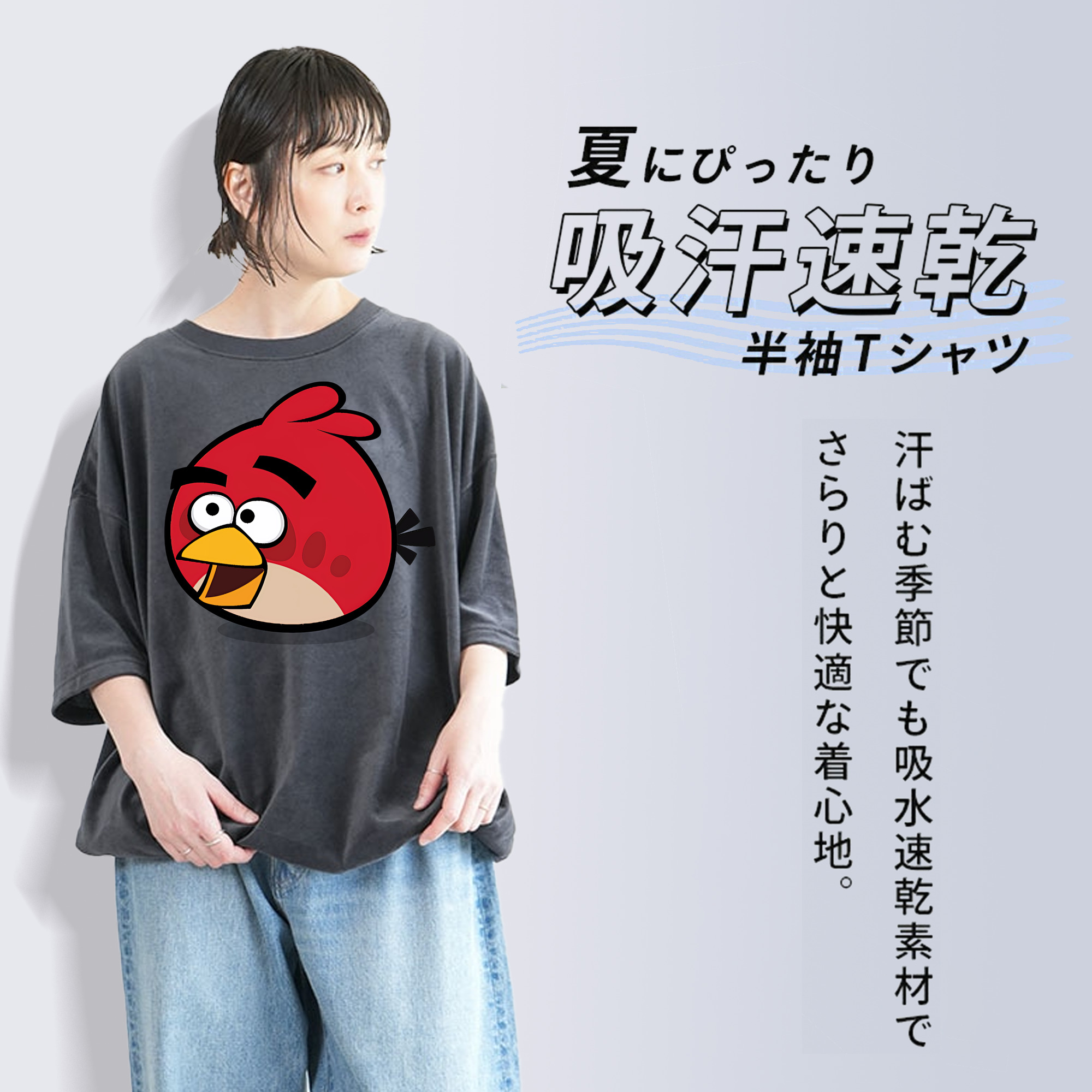 Angry Birds アングリーバード 綿100% ヴィンテージ風 半袖Tシャツ（フロントプリント）