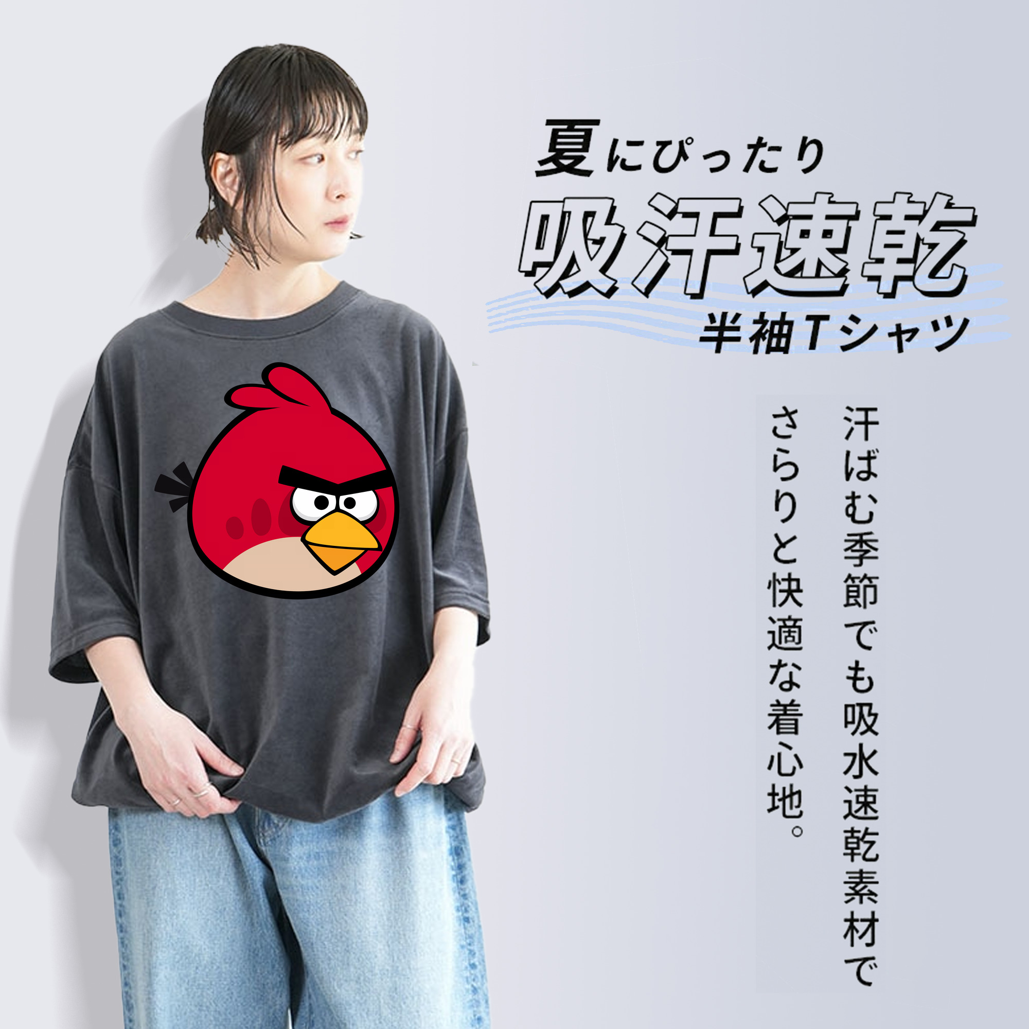 Angry Birds アングリーバード 綿100% ヴィンテージ風 半袖Tシャツ（フロントプリント）