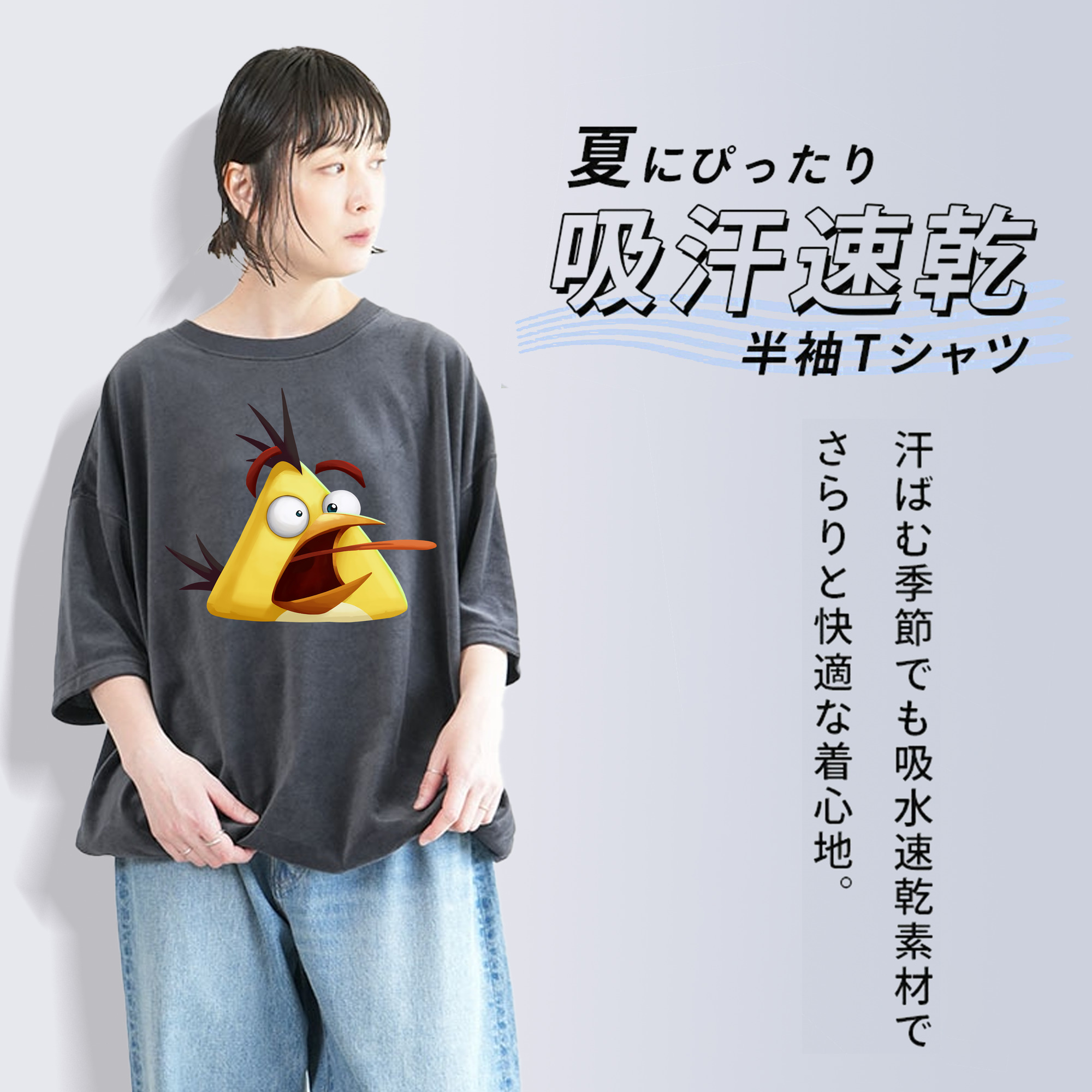 Angry Birds アングリーバード 綿100% ヴィンテージ風 半袖Tシャツ（フロントプリント）