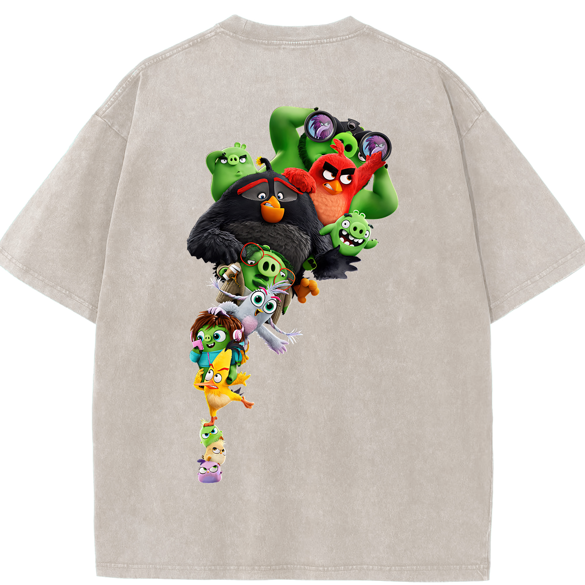 （画像用） Angry Birds アングリーバード 綿100% ヴィンテージ風 半袖Tシャツ（背面プリント）