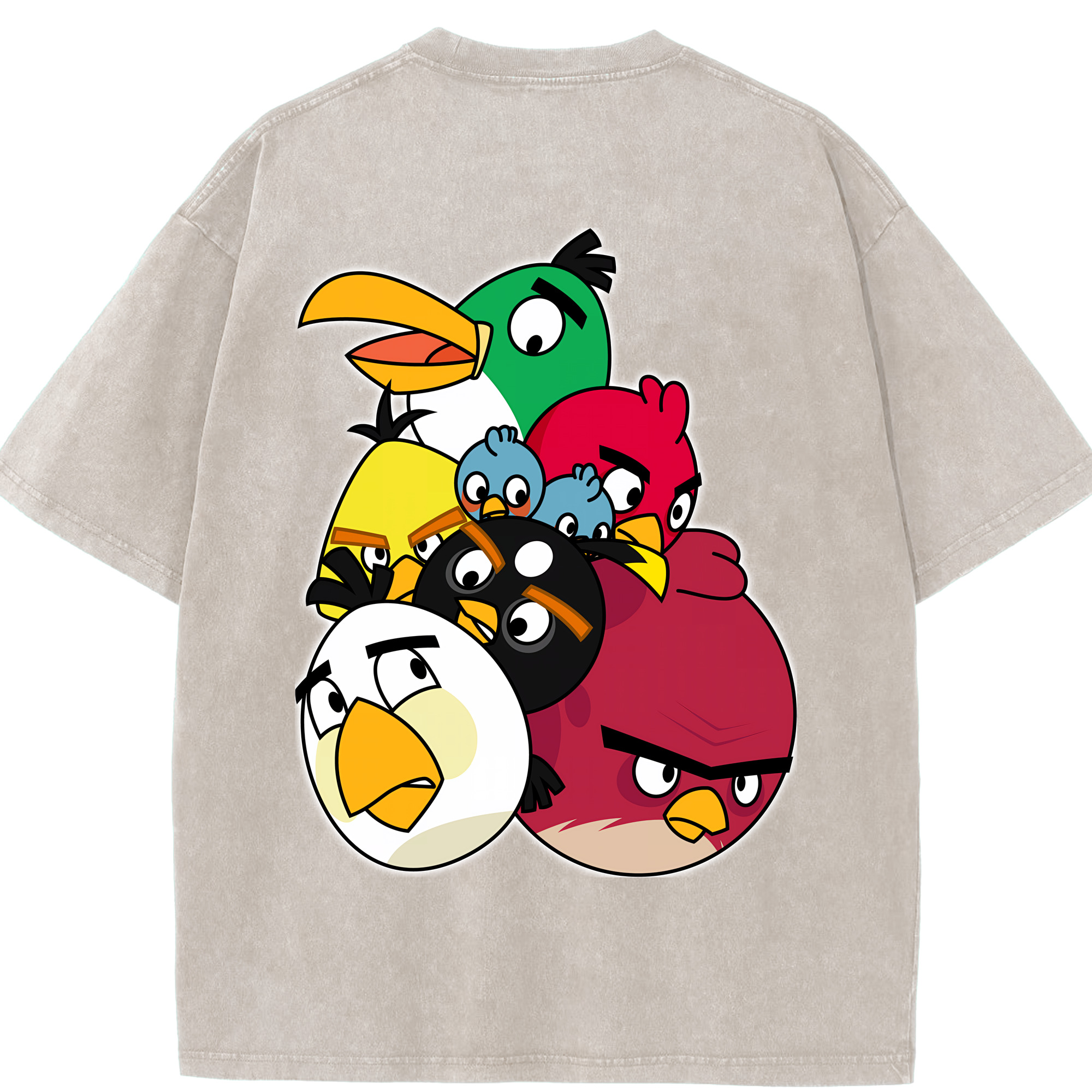 （画像用） Angry Birds アングリーバード 綿100% ヴィンテージ風 半袖Tシャツ（背面プリント）