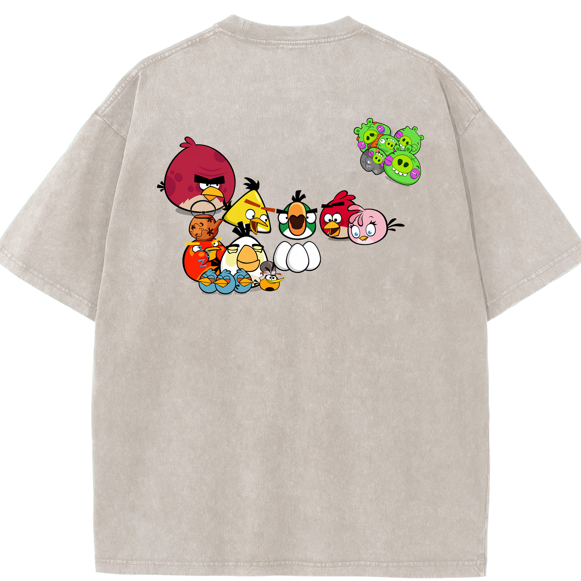 （画像用） Angry Birds アングリーバード 綿100% ヴィンテージ風 半袖Tシャツ（背面プリント）
