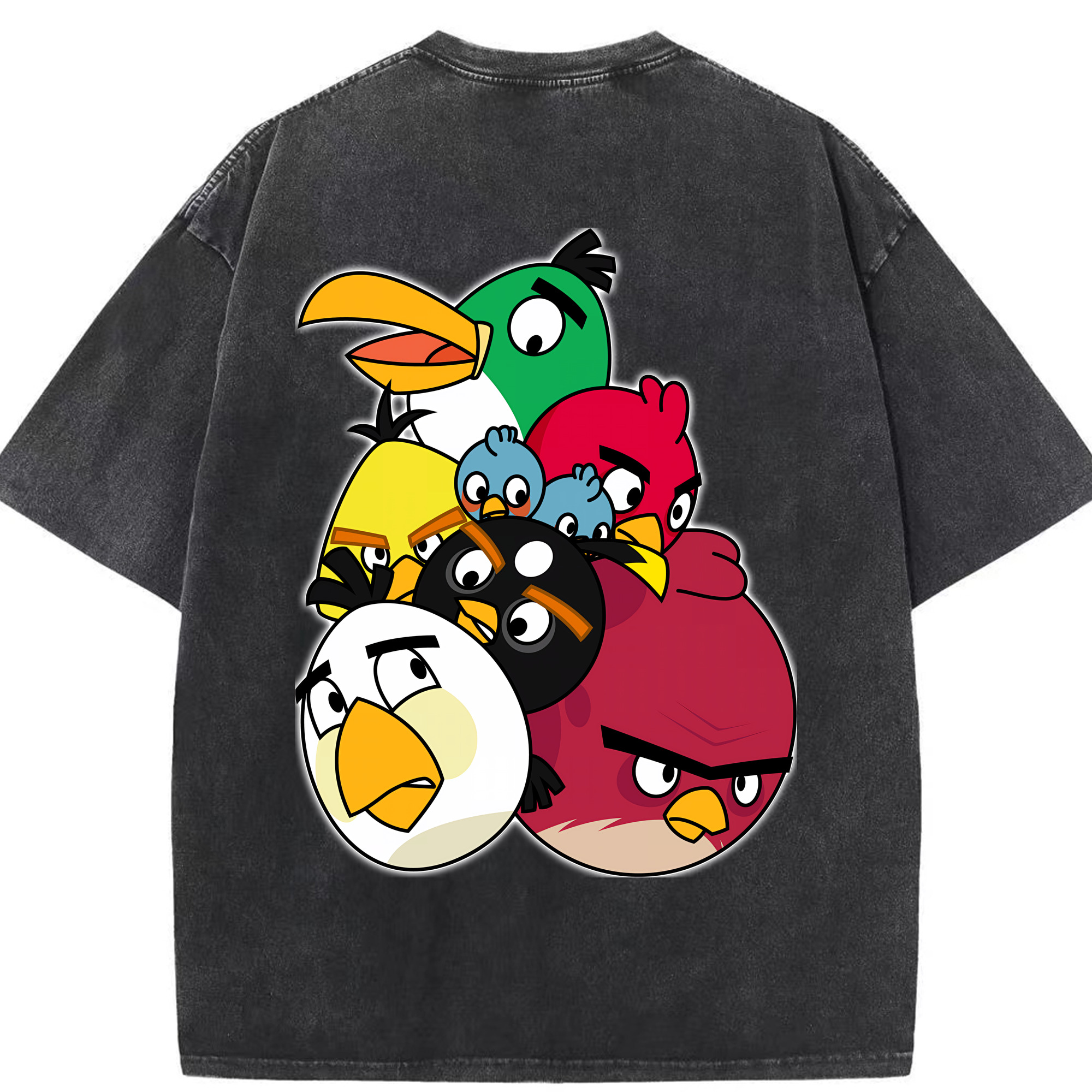 （画像用） Angry Birds アングリーバード 綿100% ヴィンテージ風 半袖Tシャツ（背面プリント）