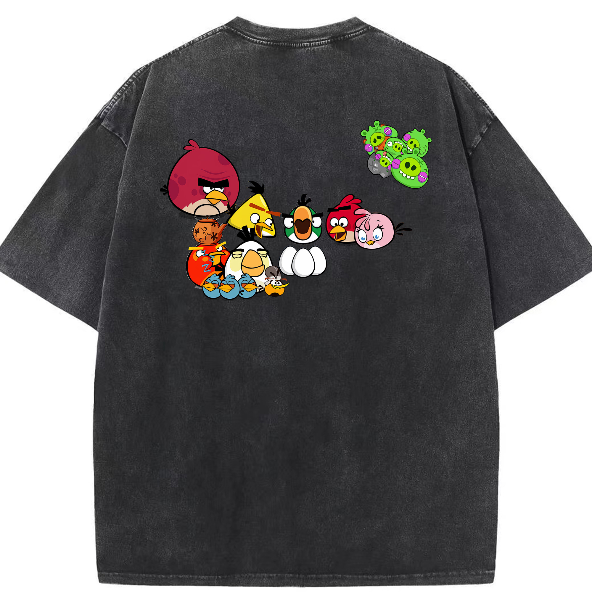 （画像用） Angry Birds アングリーバード 綿100% ヴィンテージ風 半袖Tシャツ（背面プリント）