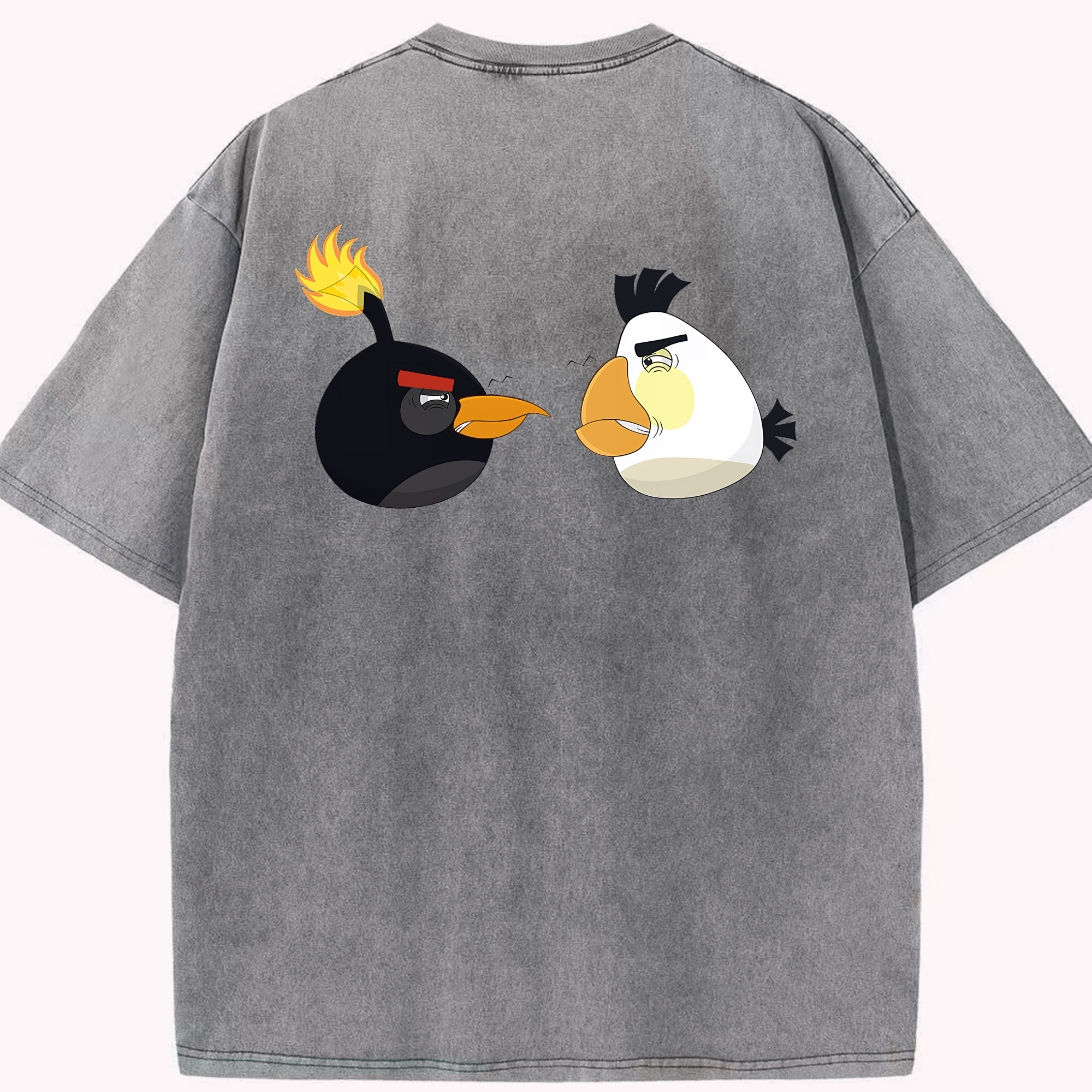（画像用） Angry Birds アングリーバード 綿100% ヴィンテージ風 半袖Tシャツ（背面プリント）