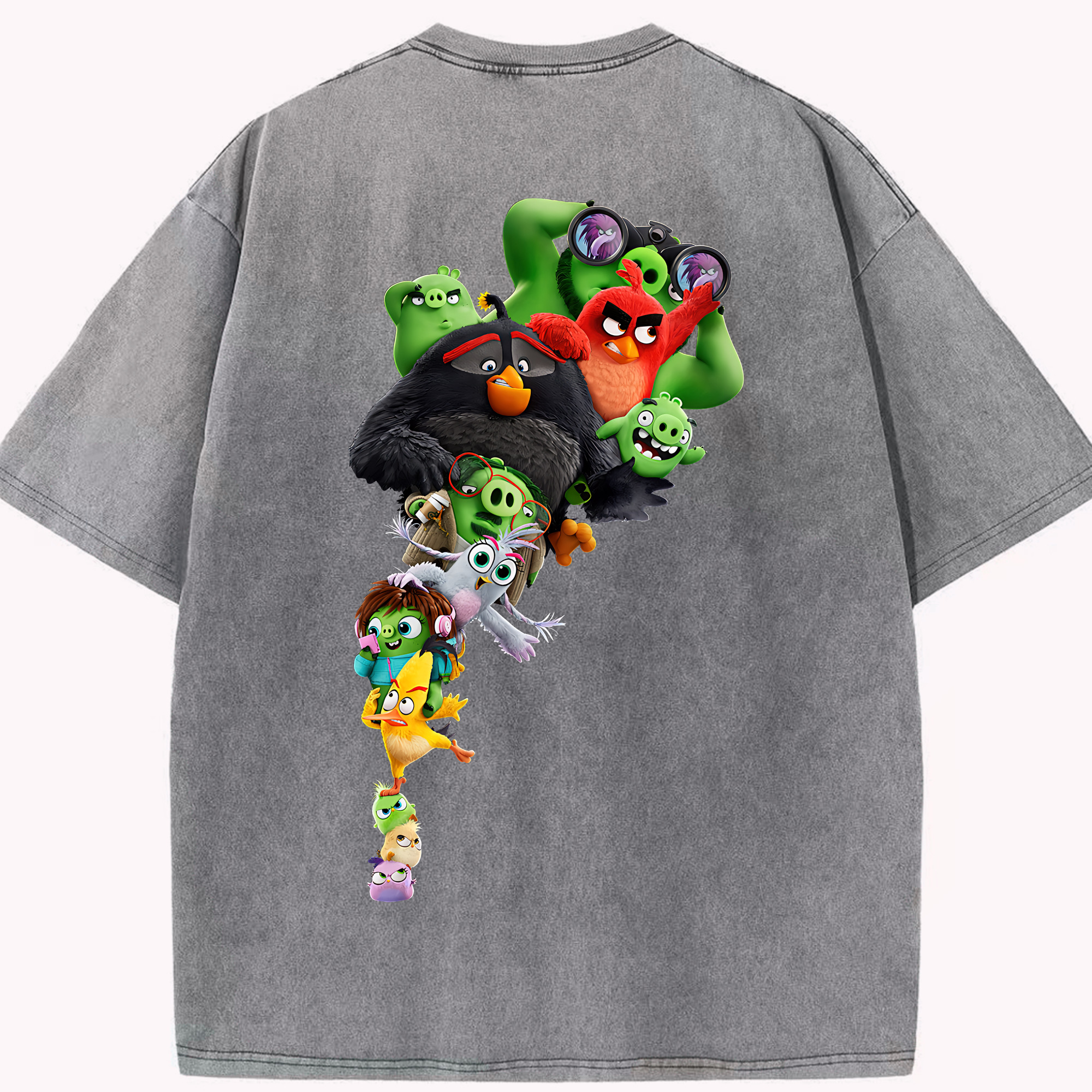 （画像用） Angry Birds アングリーバード 綿100% ヴィンテージ風 半袖Tシャツ（背面プリント）
