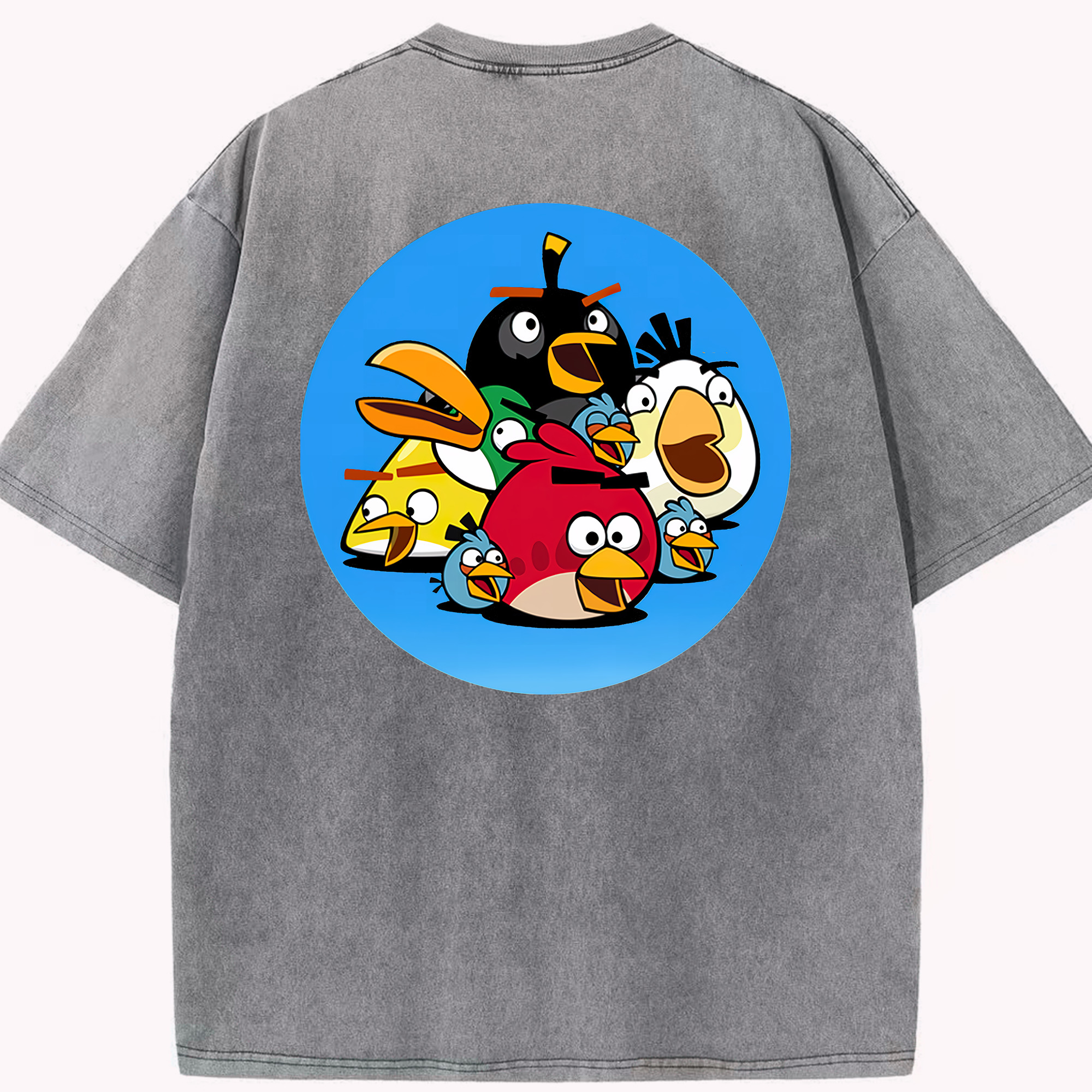 （画像用） Angry Birds アングリーバード 綿100% ヴィンテージ風 半袖Tシャツ（背面プリント）