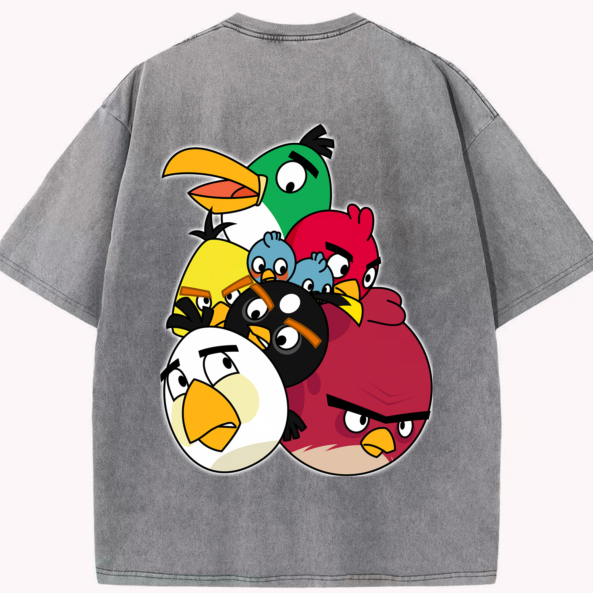 （画像用） Angry Birds アングリーバード 綿100% ヴィンテージ風 半袖Tシャツ（背面プリント）