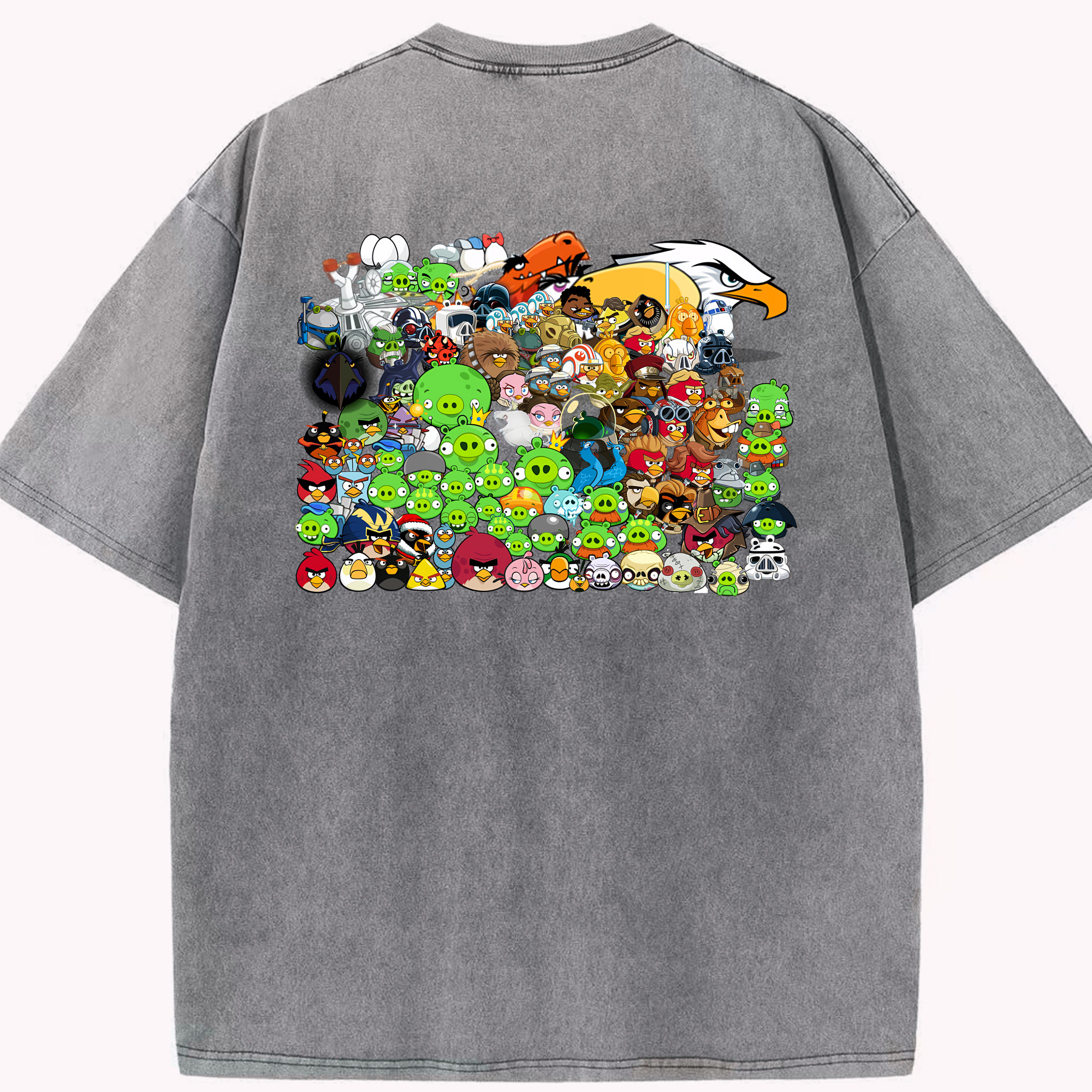 （画像用） Angry Birds アングリーバード 綿100% ヴィンテージ風 半袖Tシャツ（背面プリント）