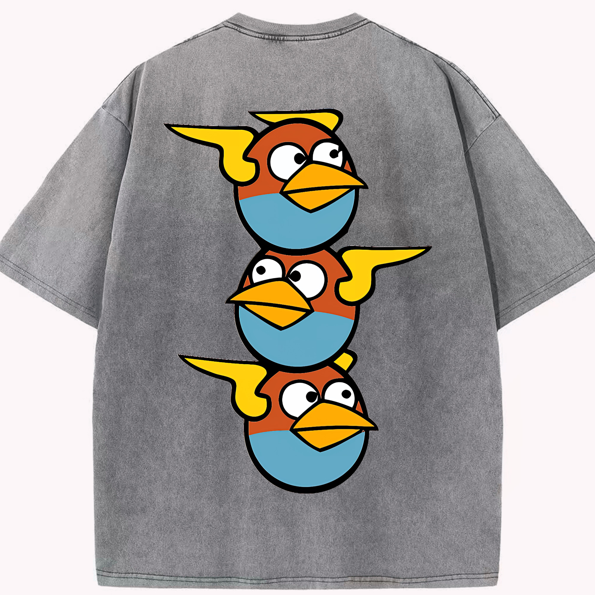 （画像用） Angry Birds アングリーバード 綿100% ヴィンテージ風 半袖Tシャツ（背面プリント）
