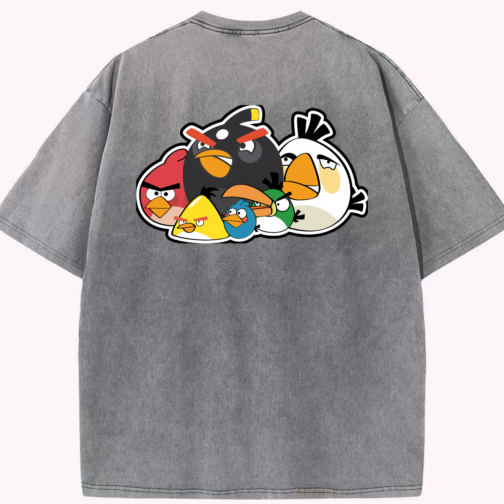 （画像用） Angry Birds アングリーバード 綿100% ヴィンテージ風 半袖Tシャツ（背面プリント）