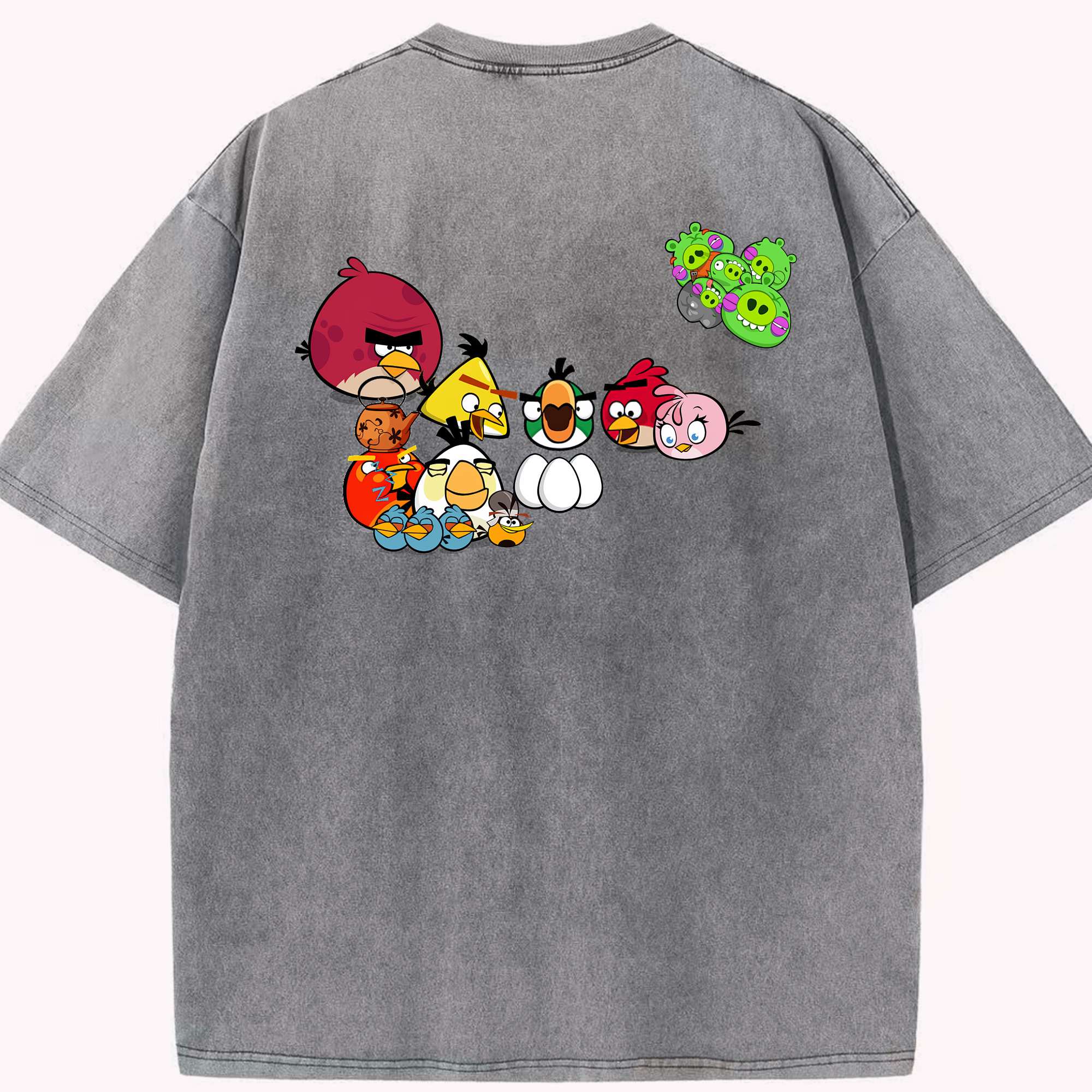（画像用） Angry Birds アングリーバード 綿100% ヴィンテージ風 半袖Tシャツ（背面プリント）