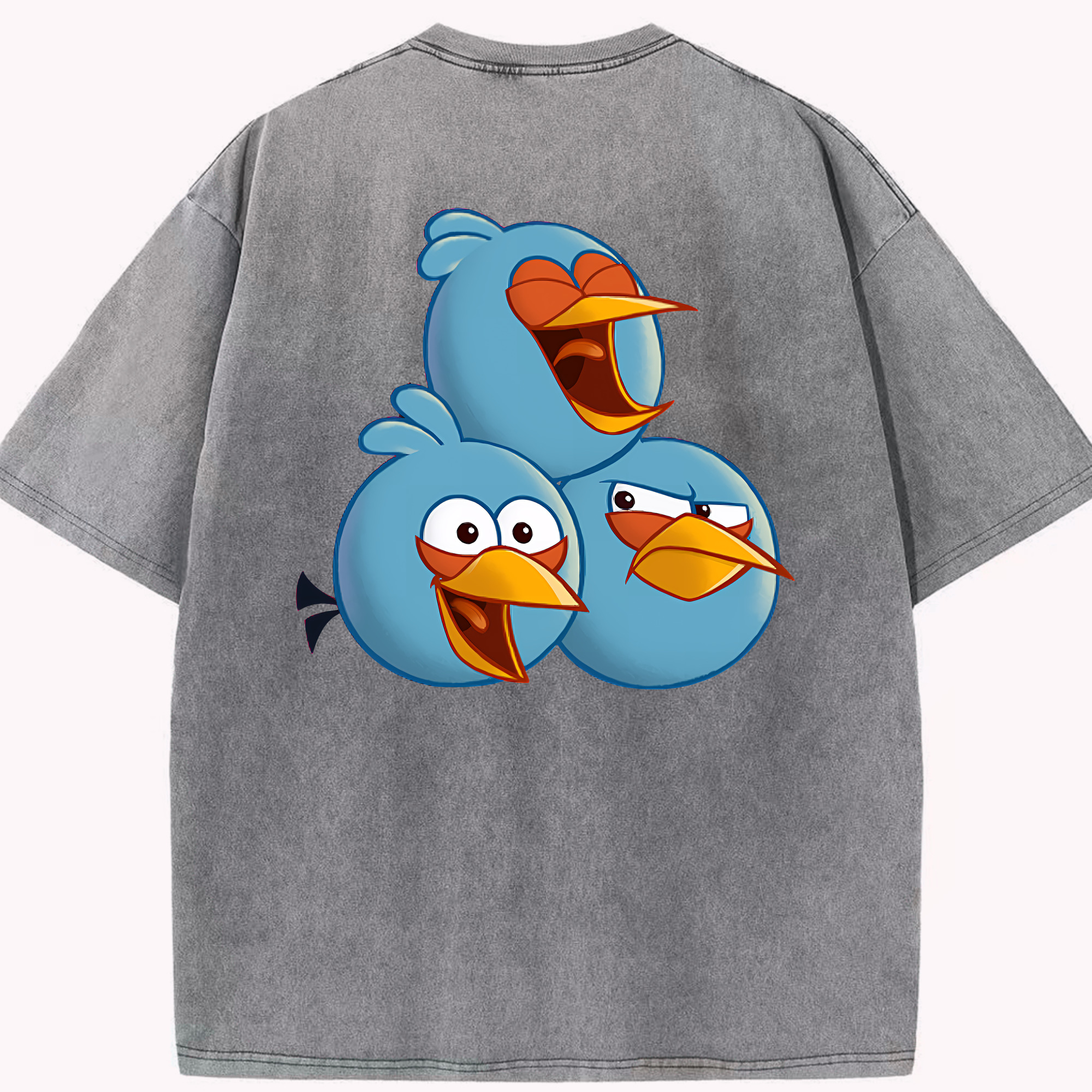 （画像用） Angry Birds アングリーバード 綿100% ヴィンテージ風 半袖Tシャツ（背面プリント）