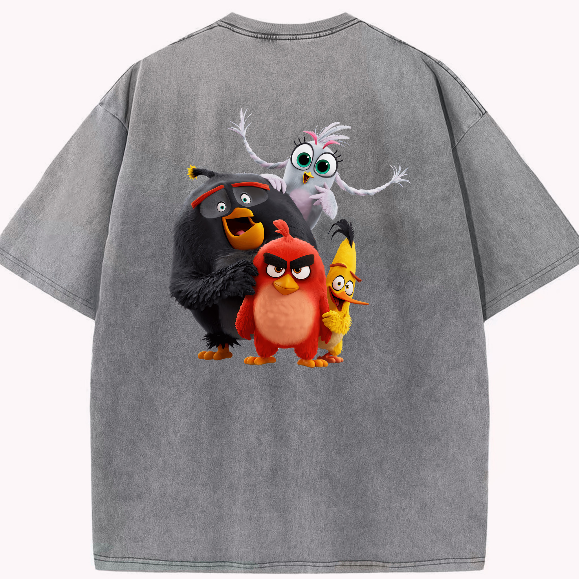 （画像用） Angry Birds アングリーバード 綿100% ヴィンテージ風 半袖Tシャツ（背面プリント）