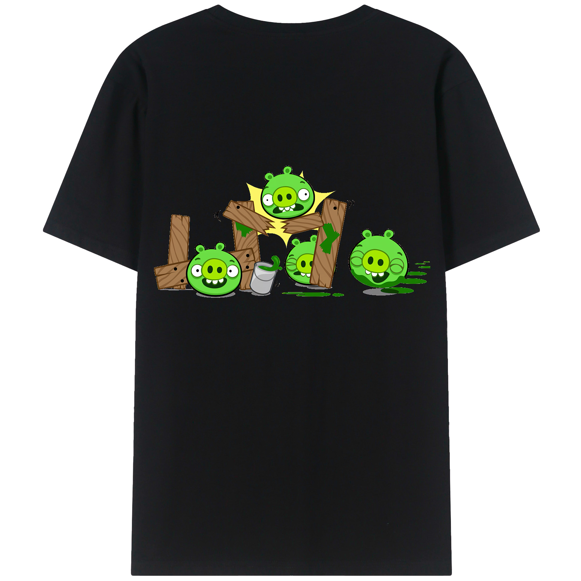 （画像用） Angry Birds アングリーバード 綿100％ メンズ半袖Tシャツ（バックプリント） 通気性