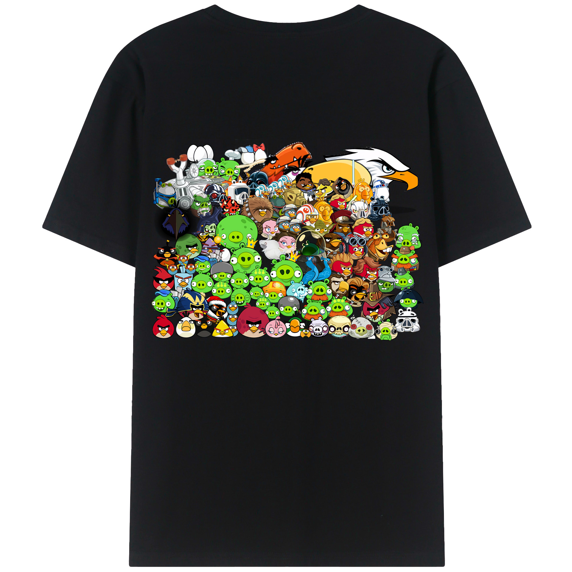 （画像用） Angry Birds アングリーバード 綿100％ メンズ半袖Tシャツ（バックプリント） 通気性