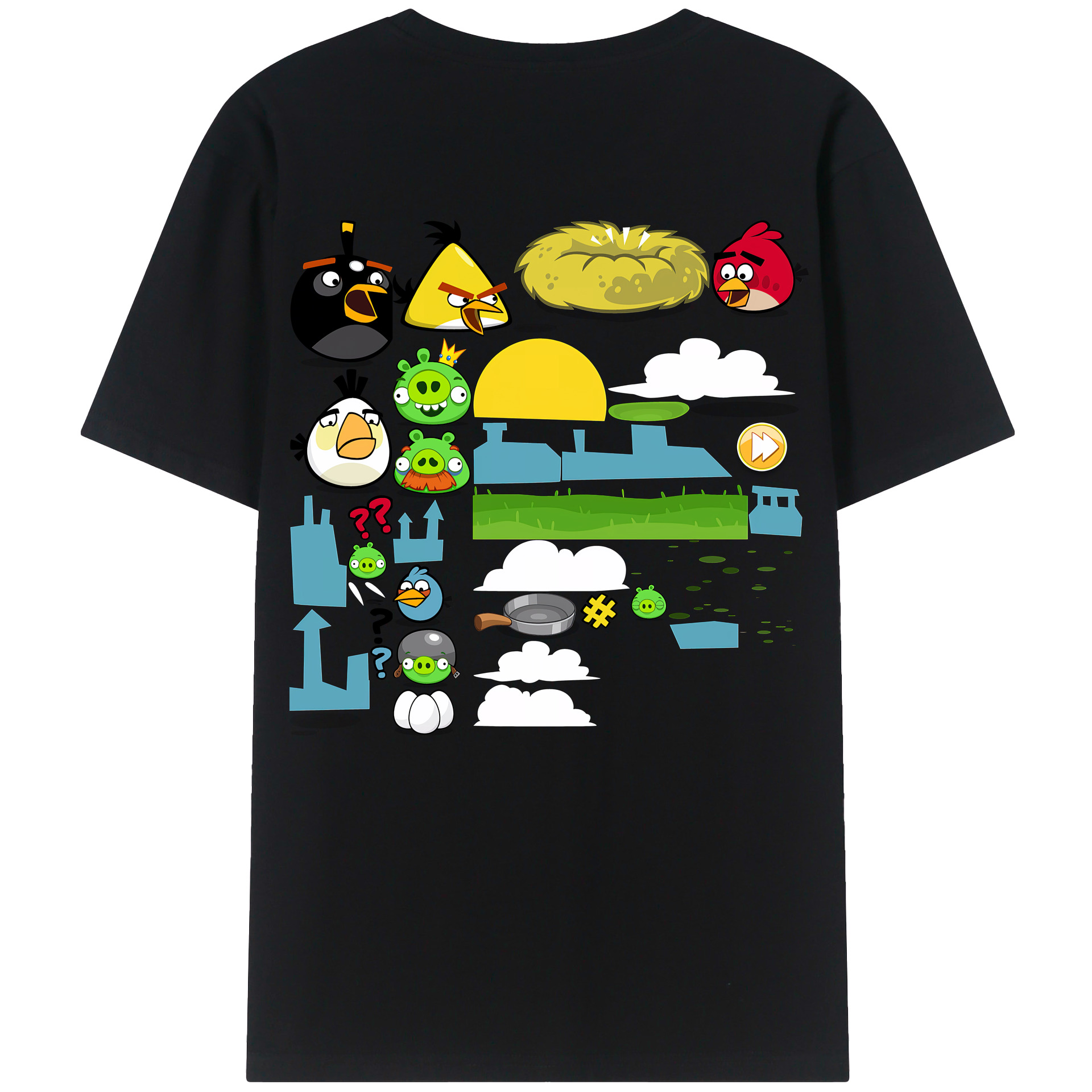 （画像用） Angry Birds アングリーバード 綿100％ メンズ半袖Tシャツ（バックプリント） 通気性