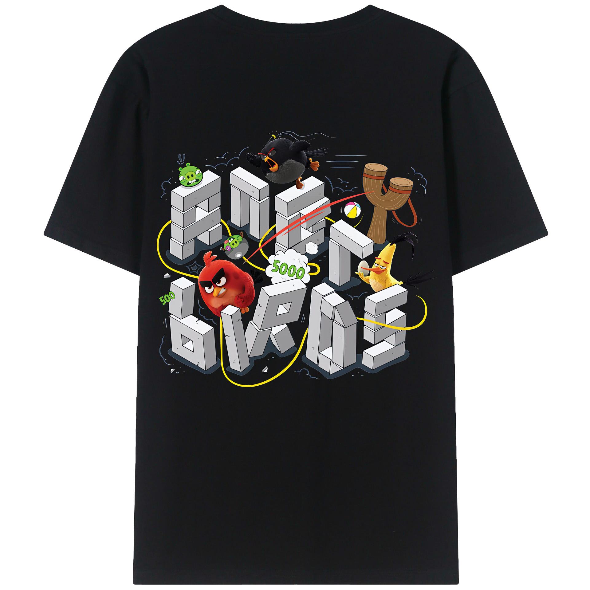 （画像用） Angry Birds アングリーバード 綿100％ メンズ半袖Tシャツ（バックプリント） 通気性