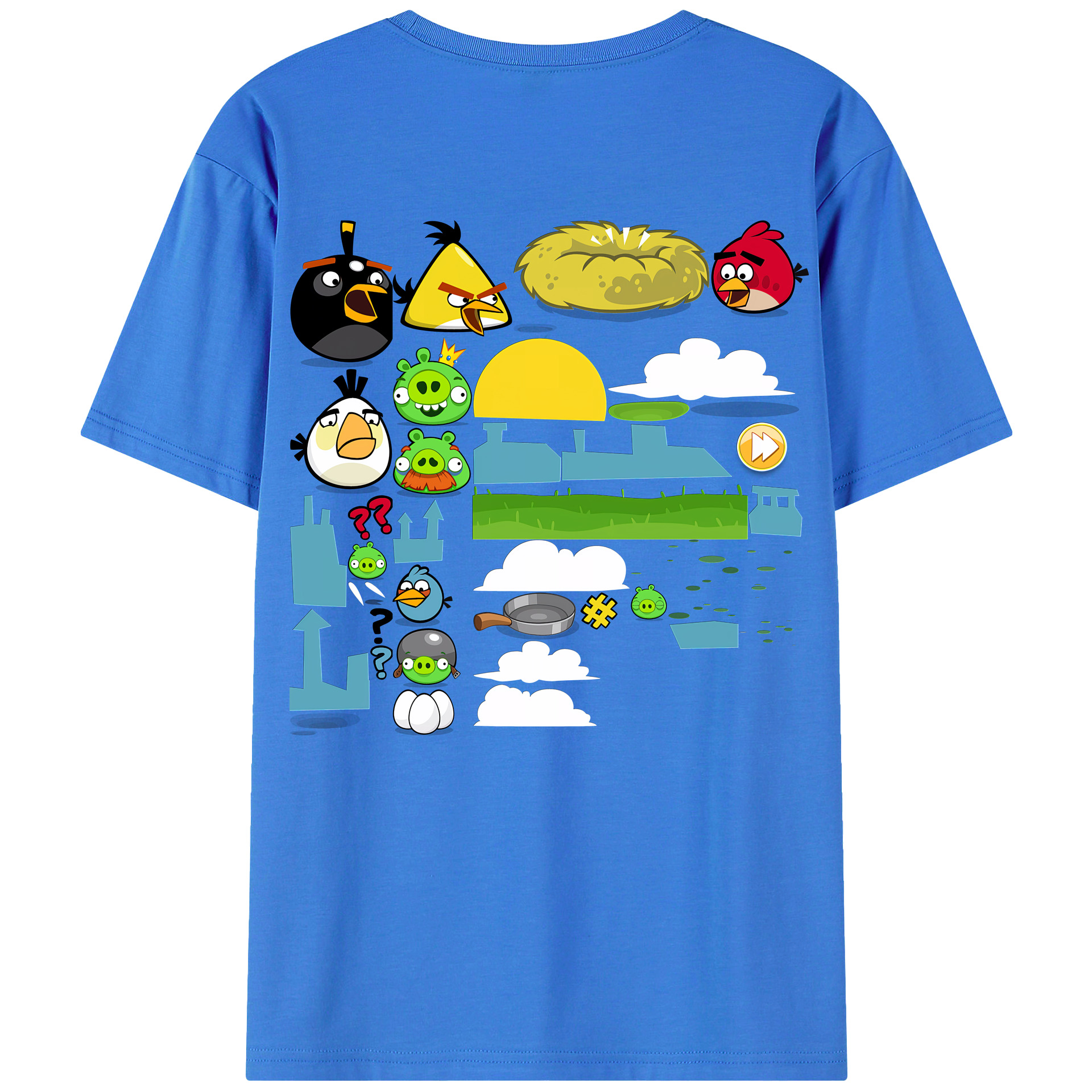 （画像用） Angry Birds アングリーバード 綿100％ メンズ半袖Tシャツ（バックプリント） 通気性