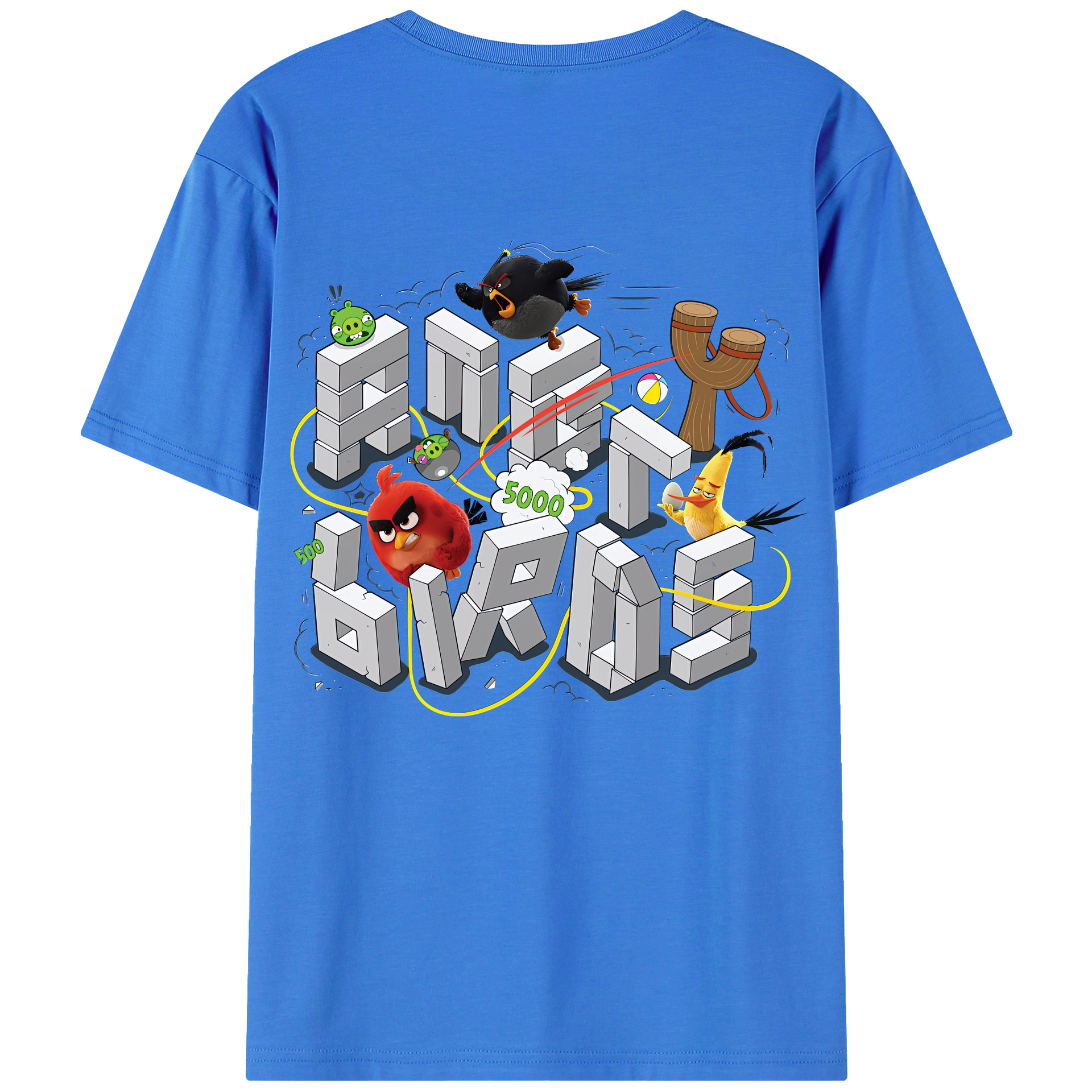 （画像用） Angry Birds アングリーバード 綿100％ メンズ半袖Tシャツ（バックプリント） 通気性