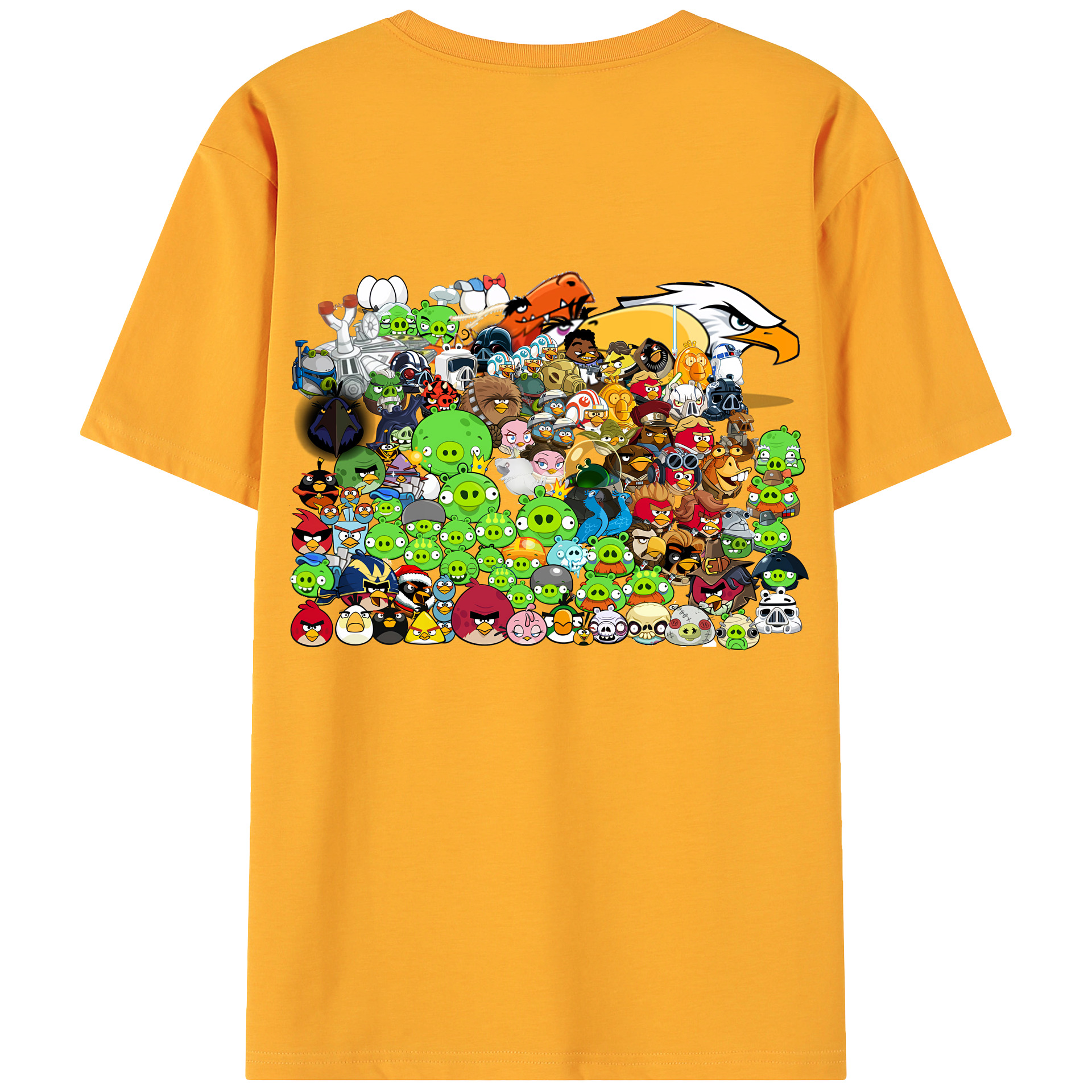 （画像用） Angry Birds アングリーバード 綿100％ メンズ半袖Tシャツ（バックプリント） 通気性