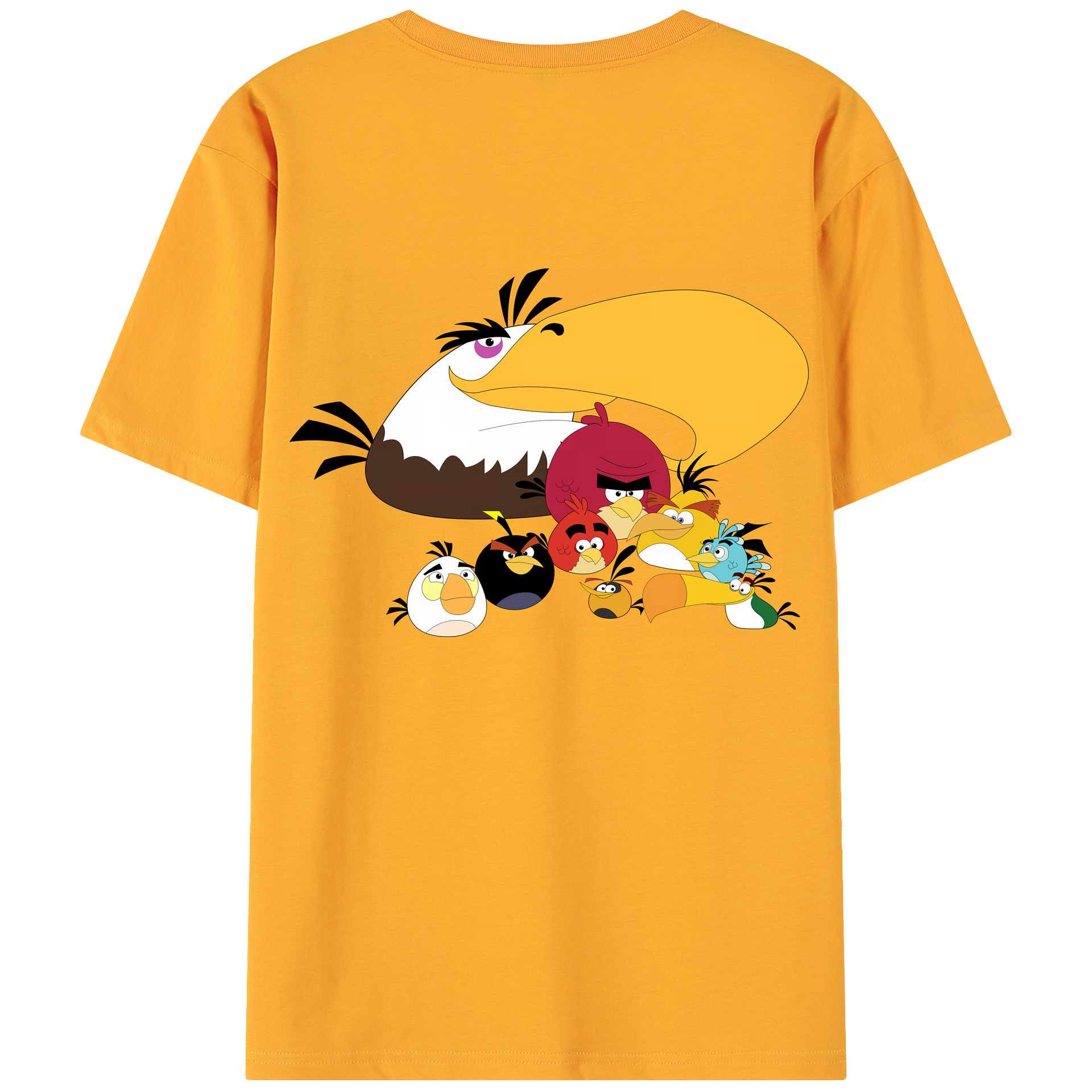 （画像用） Angry Birds アングリーバード 綿100％ メンズ半袖Tシャツ（バックプリント） 通気性