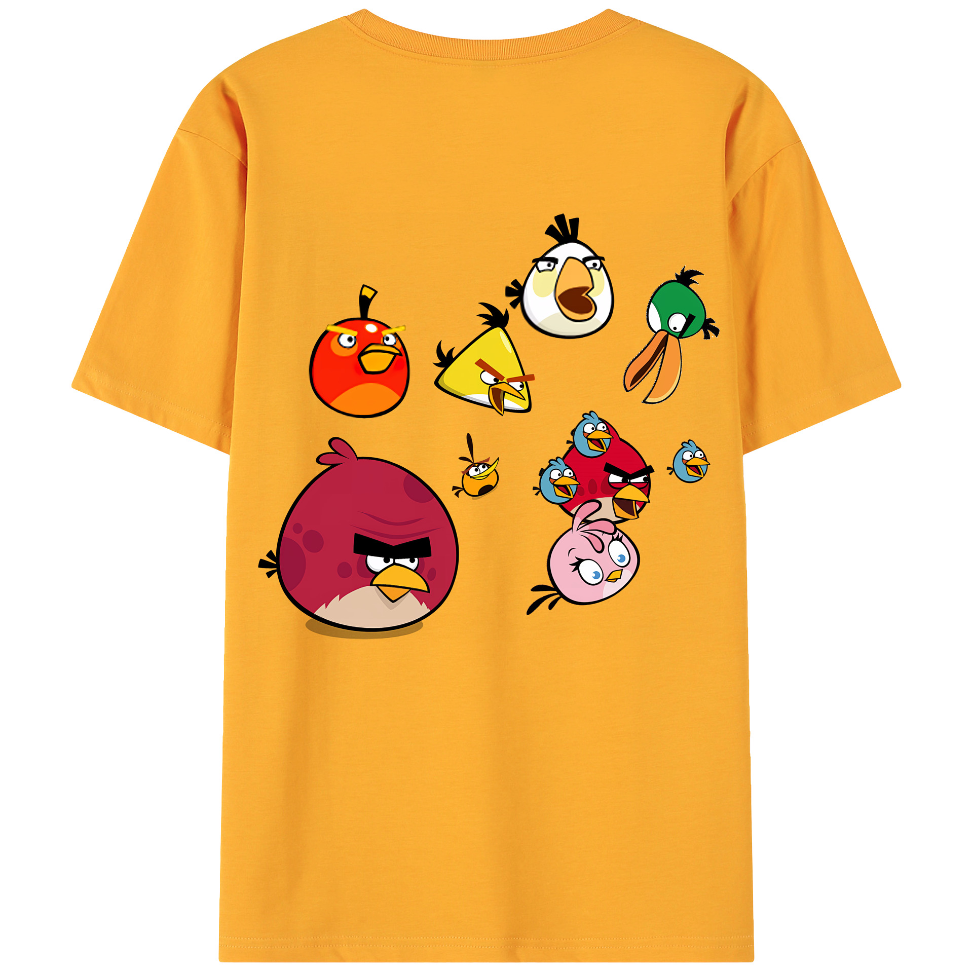 （画像用） Angry Birds アングリーバード 綿100％ メンズ半袖Tシャツ（バックプリント） 通気性