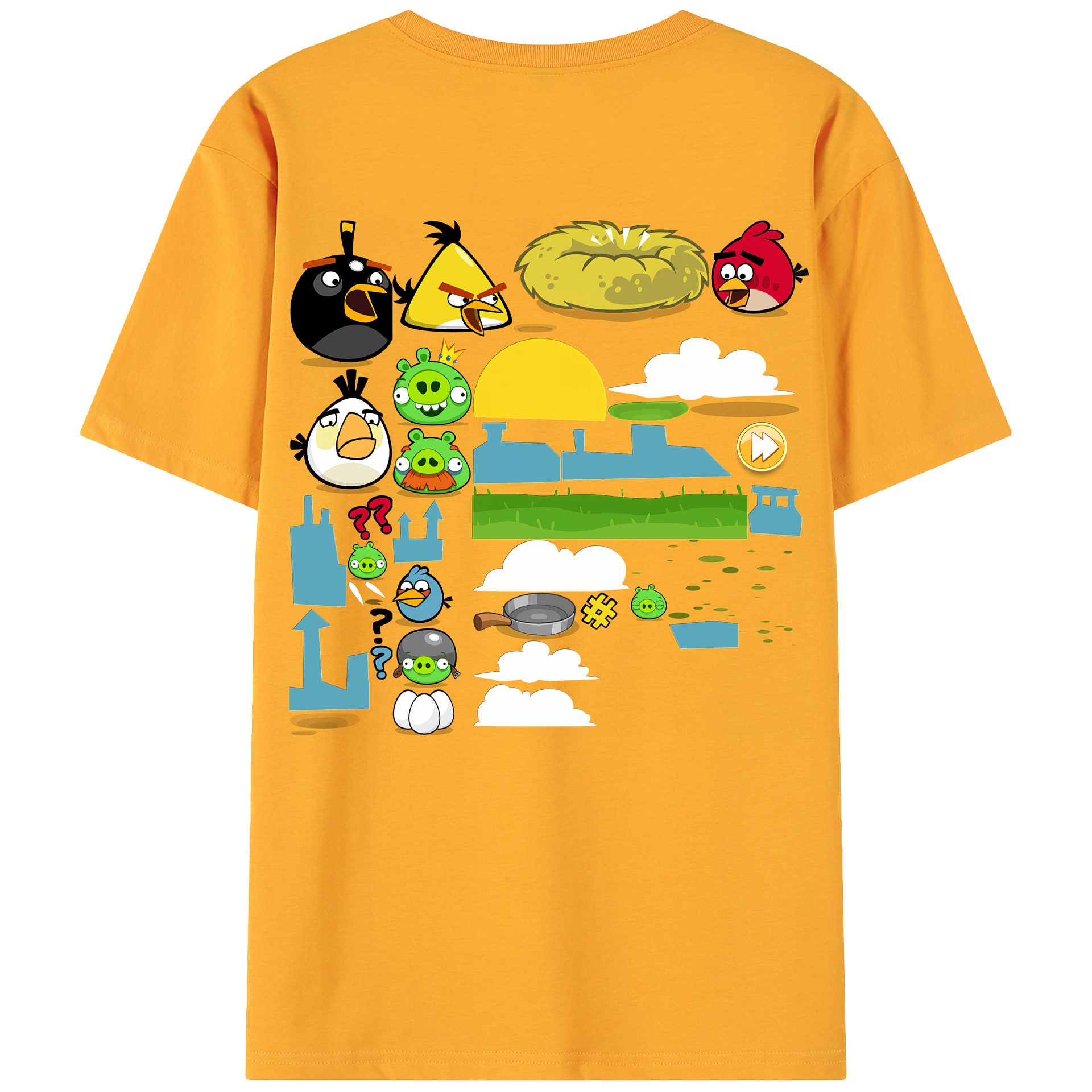 （画像用） Angry Birds アングリーバード 綿100％ メンズ半袖Tシャツ（バックプリント） 通気性