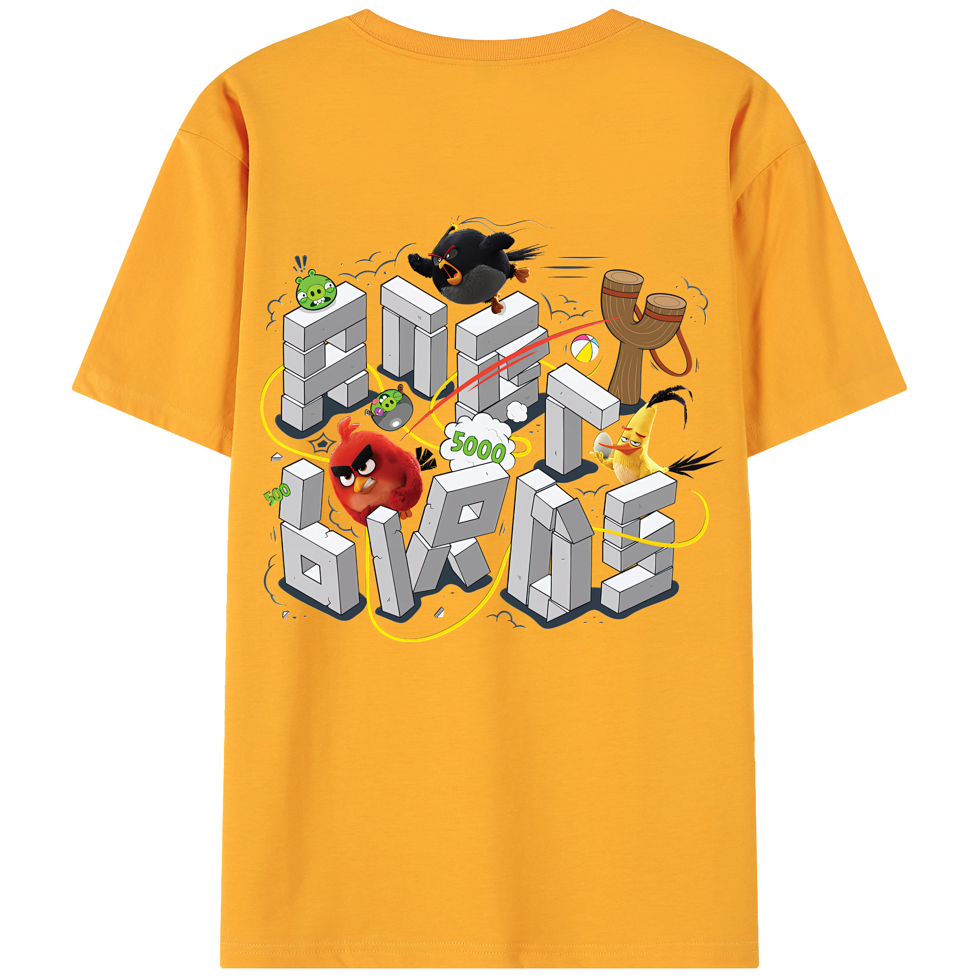 （画像用） Angry Birds アングリーバード 綿100％ メンズ半袖Tシャツ（バックプリント） 通気性