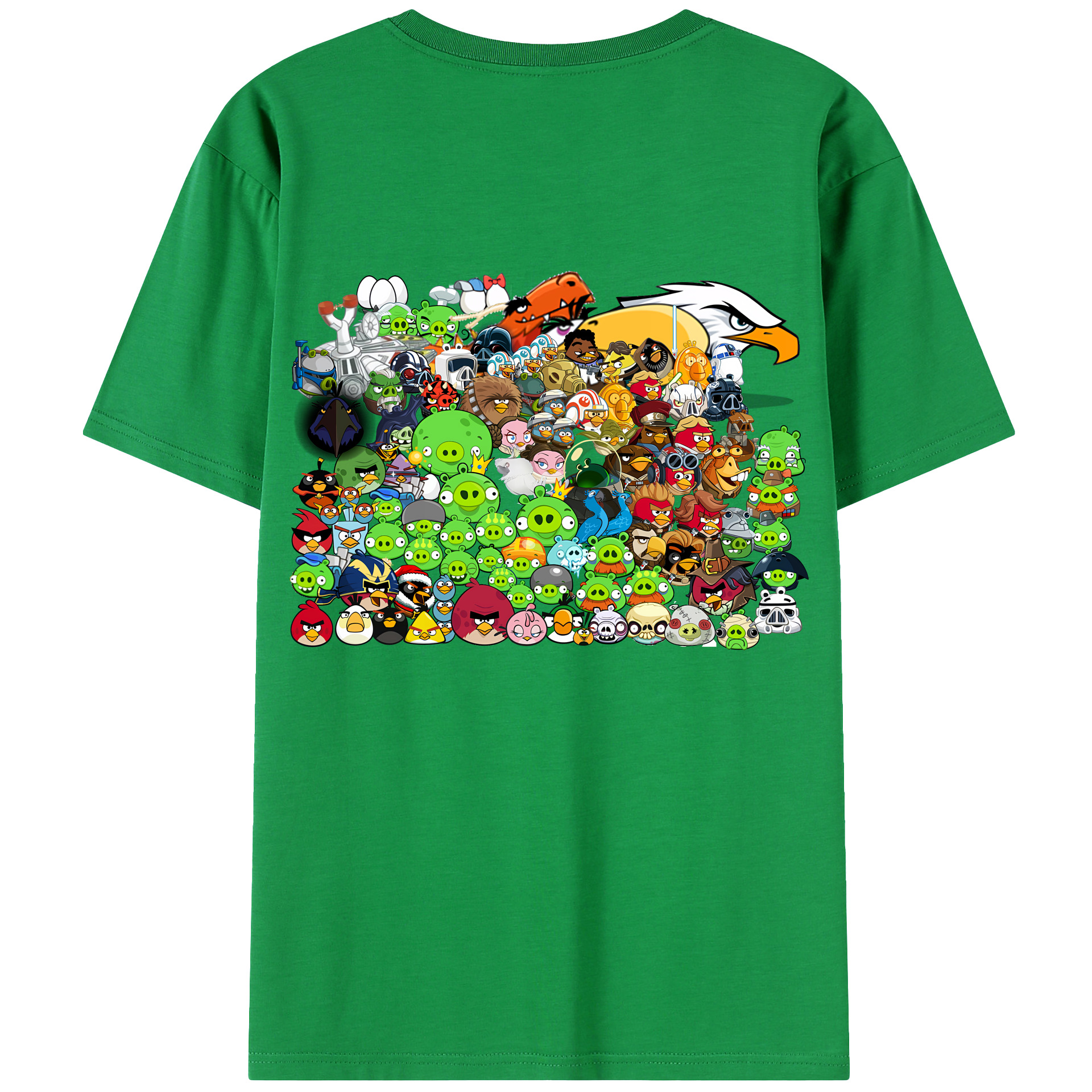 （画像用） Angry Birds アングリーバード 綿100％ メンズ半袖Tシャツ（バックプリント） 通気性
