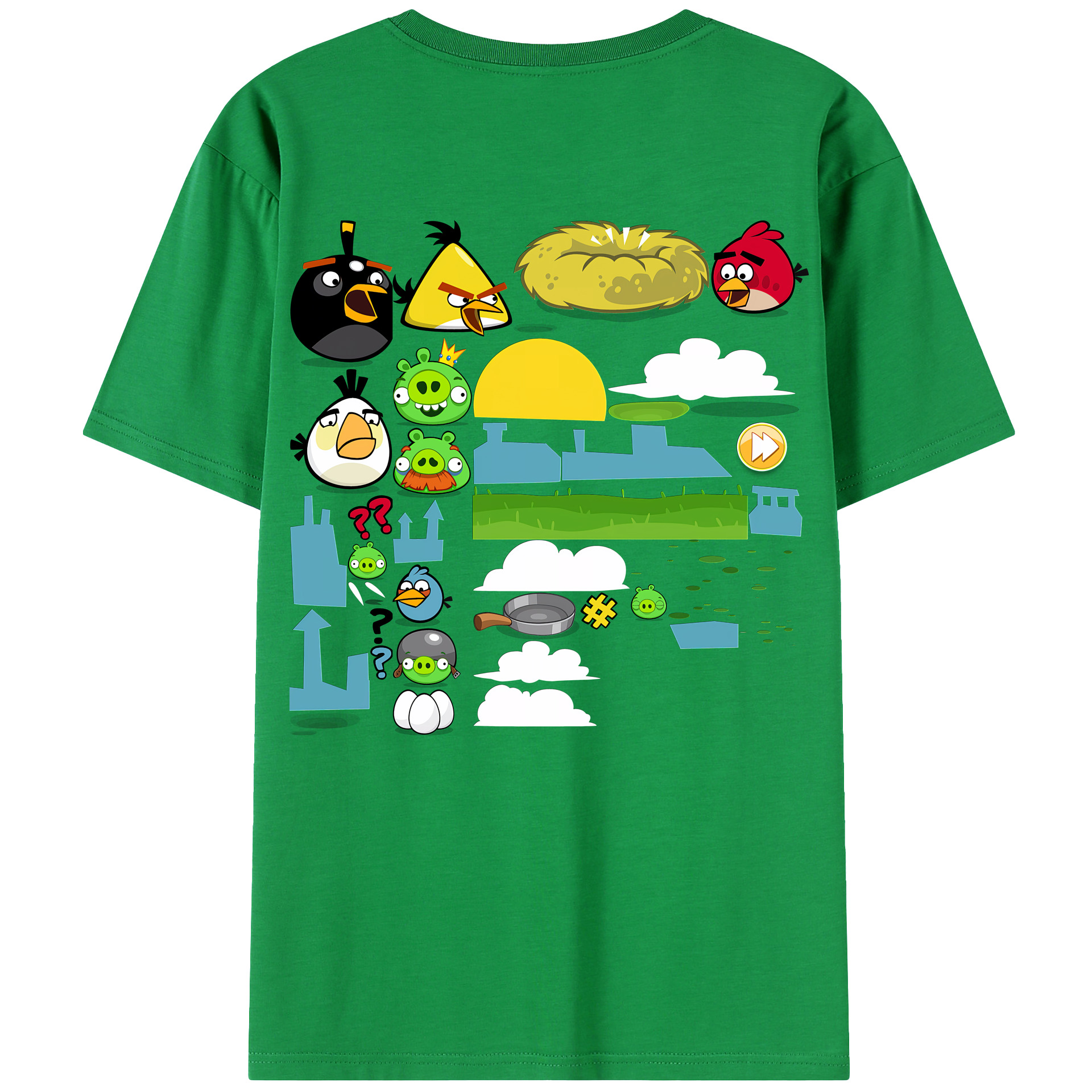 （画像用） Angry Birds アングリーバード 綿100％ メンズ半袖Tシャツ（バックプリント） 通気性