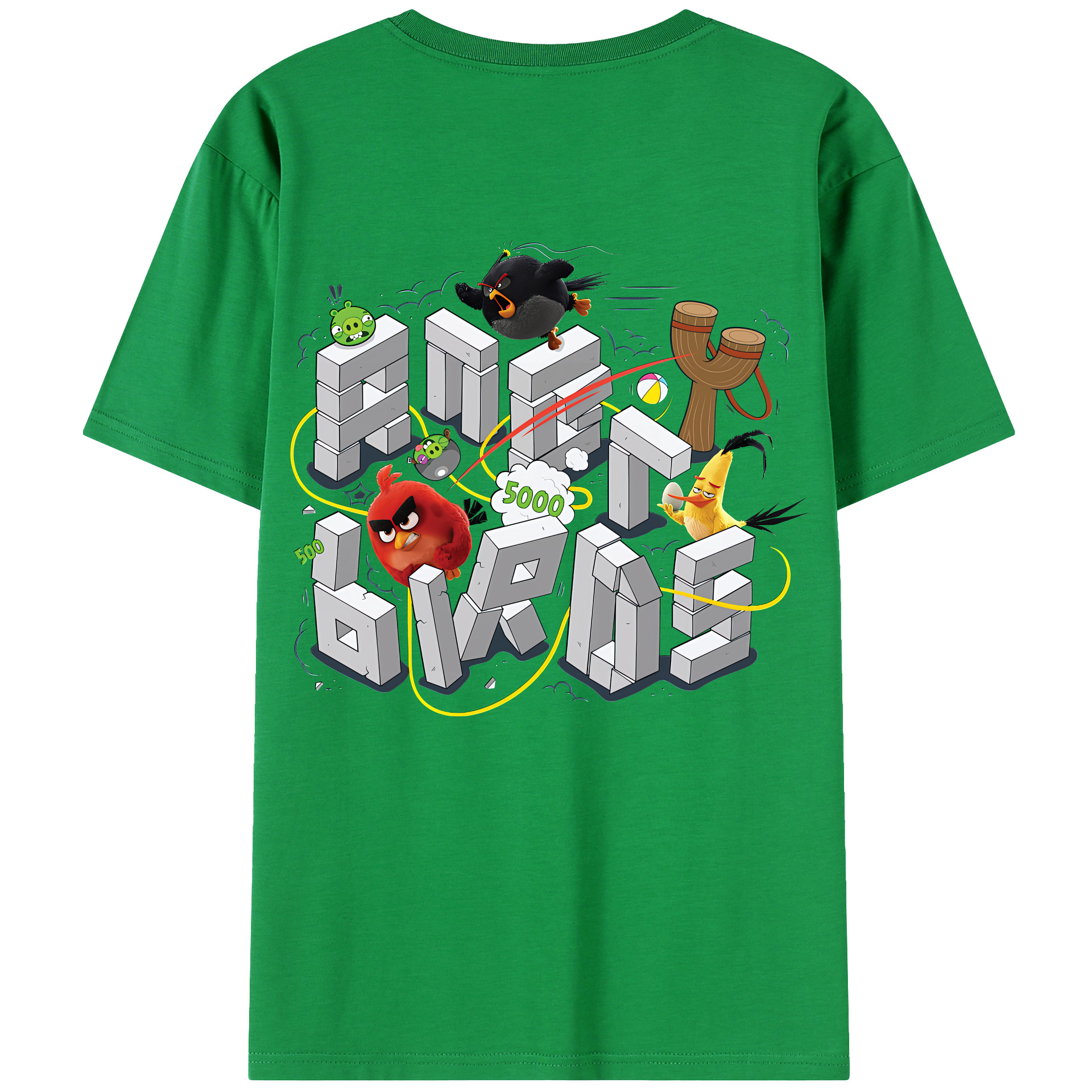 （画像用） Angry Birds アングリーバード 綿100％ メンズ半袖Tシャツ（バックプリント） 通気性