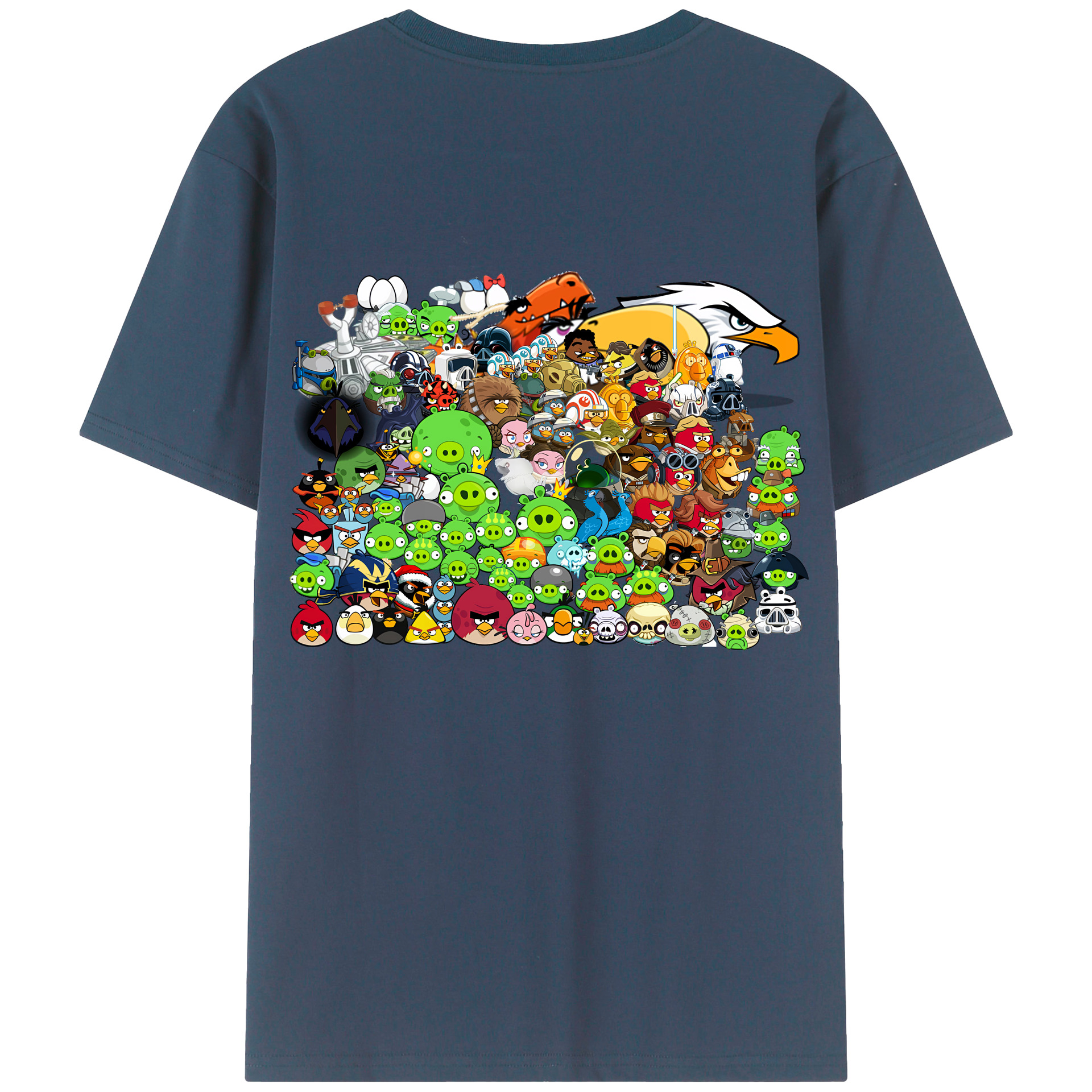 （画像用） Angry Birds アングリーバード 綿100％ メンズ半袖Tシャツ（バックプリント） 通気性